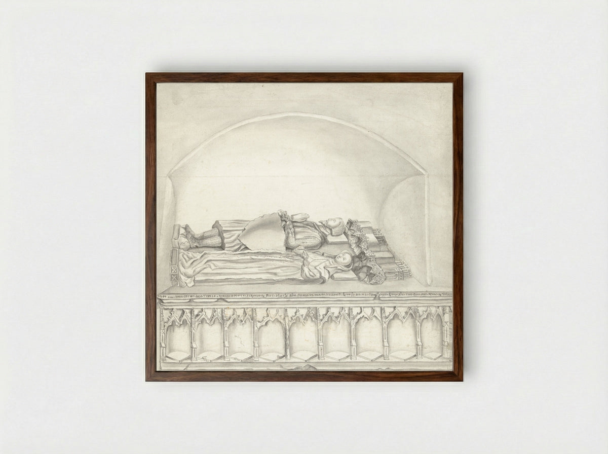 Graftombe met portretfiguren in een kerk te Geervliet - Joan Carel van Alderwerelt - Framed Print Dark Wood