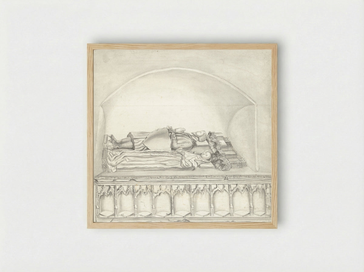 Graftombe met portretfiguren in een kerk te Geervliet - Joan Carel van Alderwerelt - Framed Print Wood