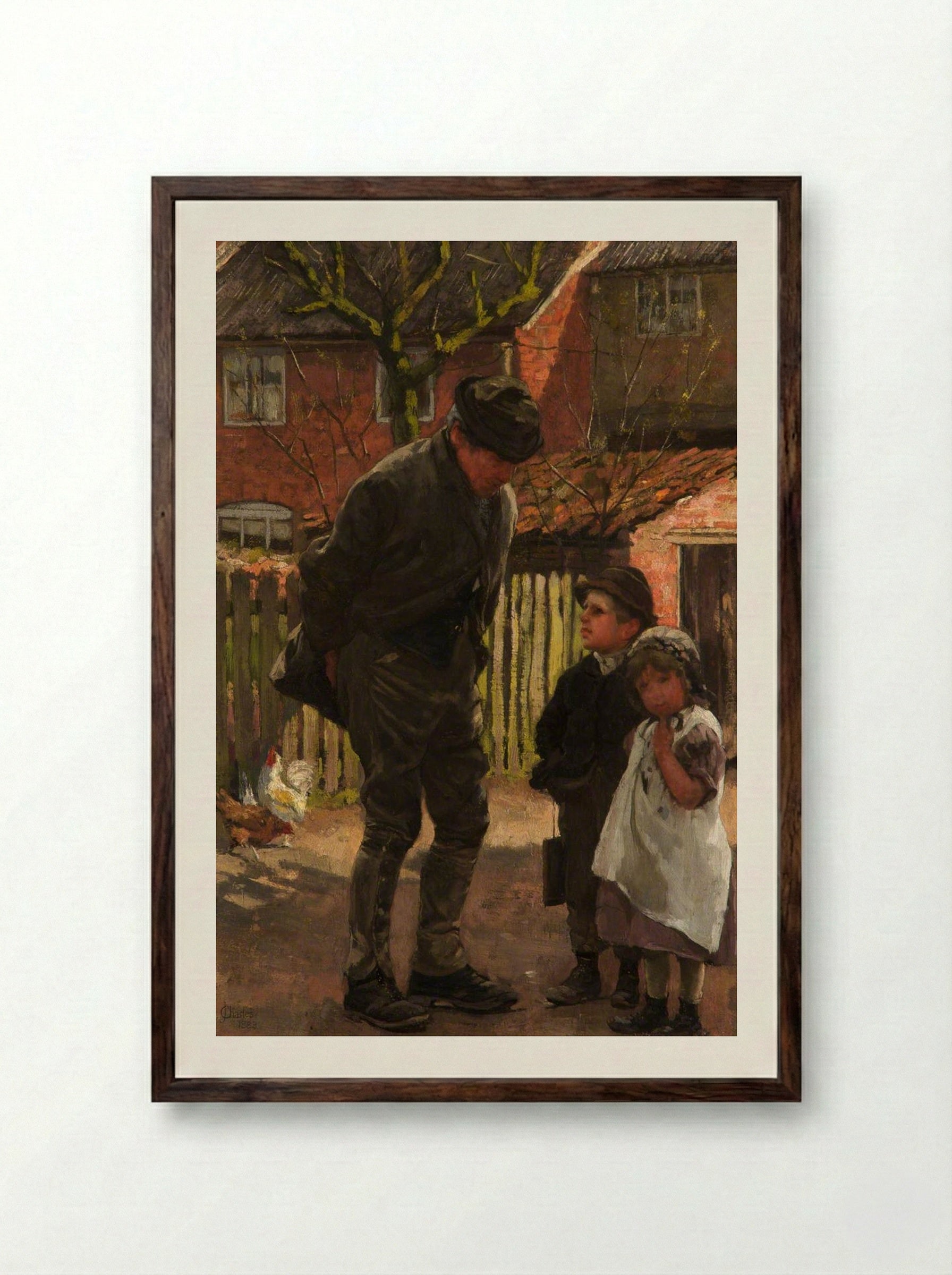Grandad, She Does Not Want to Go to School - James Charles - Framed Print Dark Wood