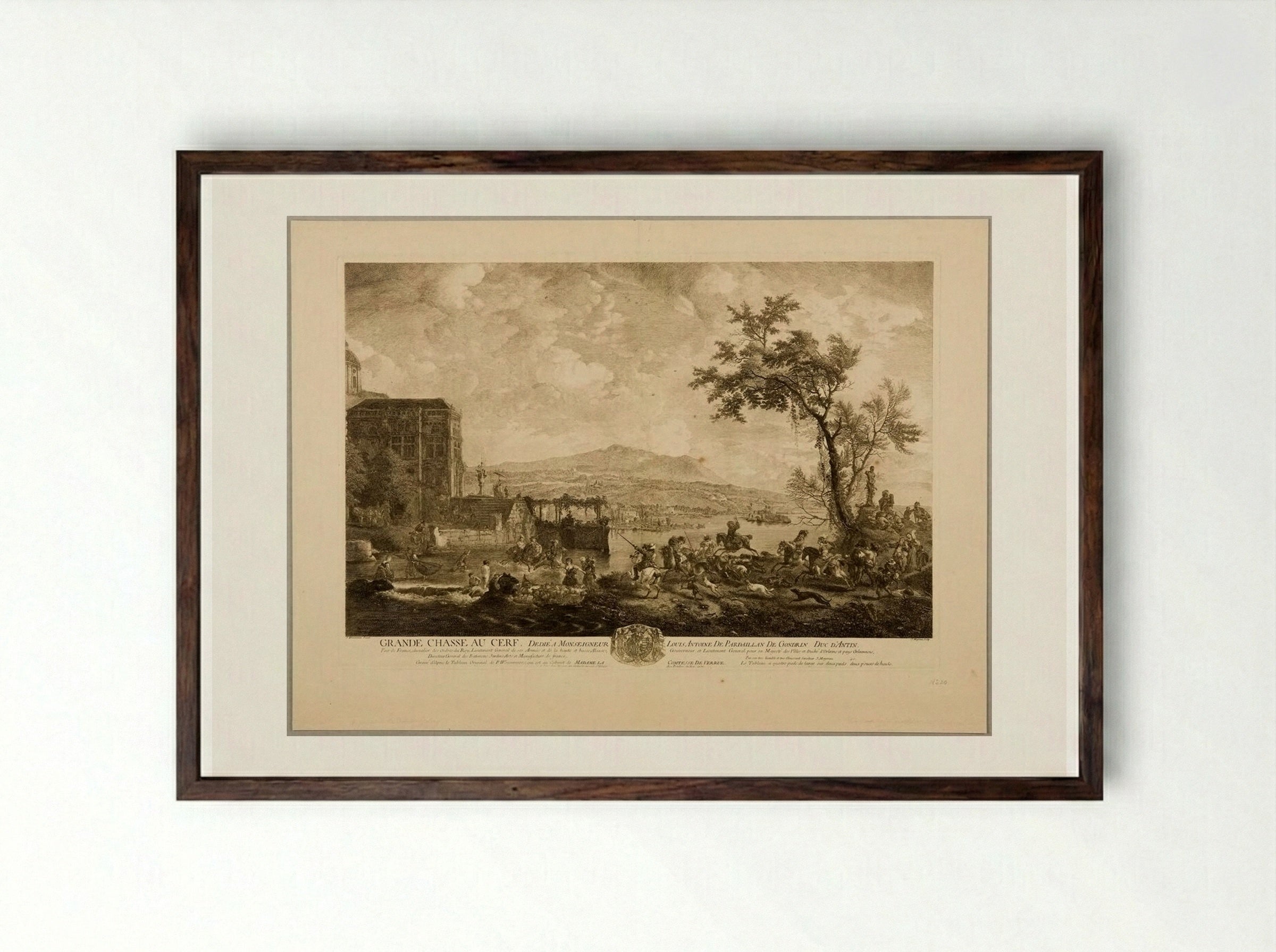 Grande Chasse au Cerf - Jean Moyreau - Framed Print Dark Wood