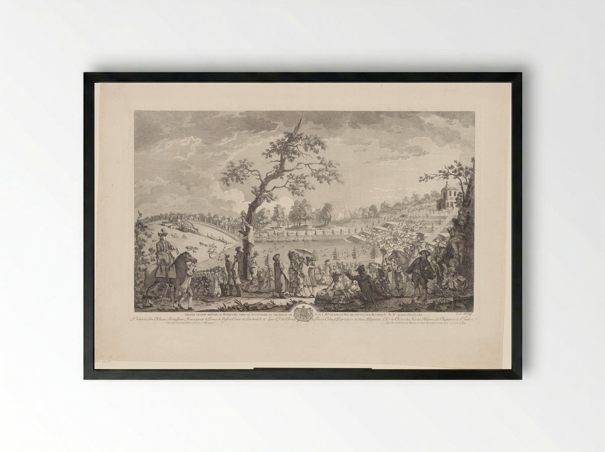 Grande chasse donnée au Baerensee près de Stuttgart - Ludwig Fürst von Nassau zu Saarbrücken - Framed Print Black