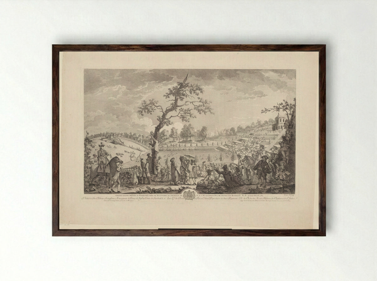 Grande chasse donnée au Baerensee près de Stuttgart - Ludwig Fürst von Nassau zu Saarbrücken - Framed Print Dark Wood
