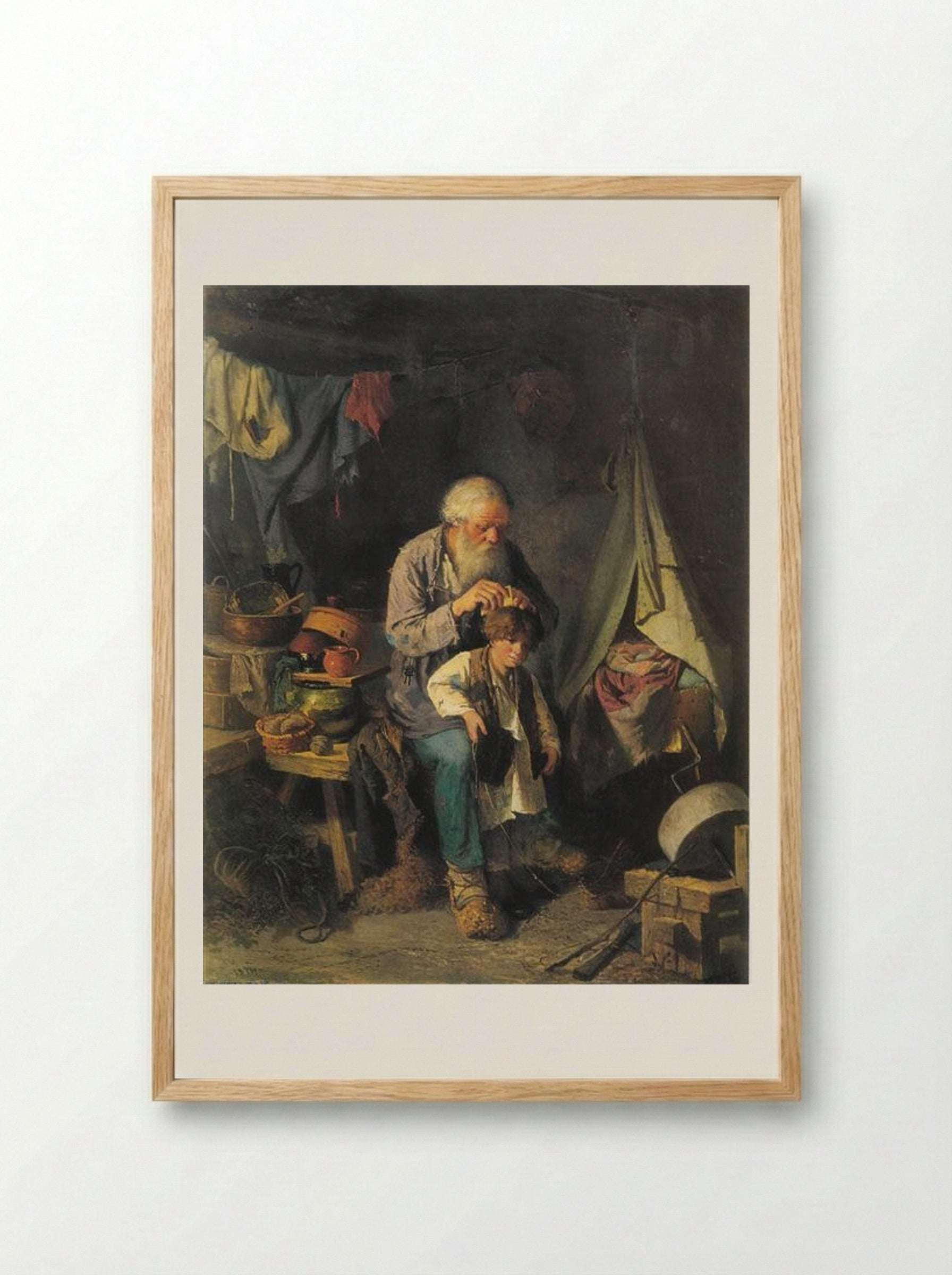 Grandfather and Grandson - Vasily Perov - Framed Print Wood
