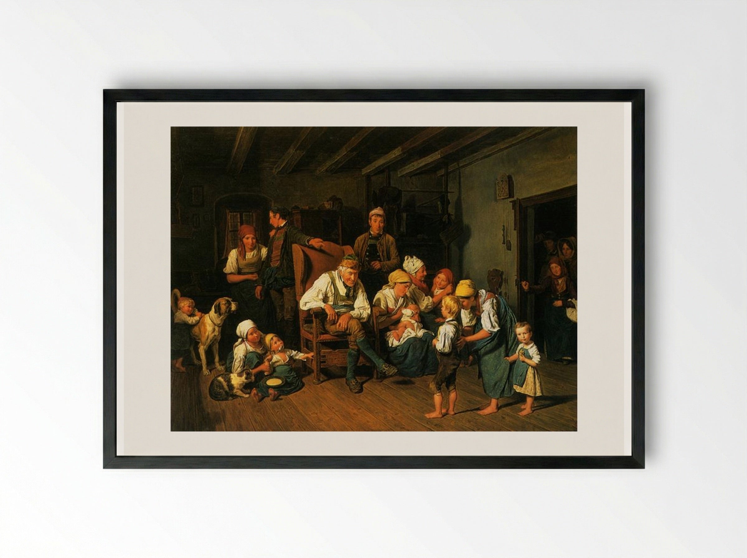Grandfather's Birthday - Ferdinand Georg Waldmüller - Framed Print Black