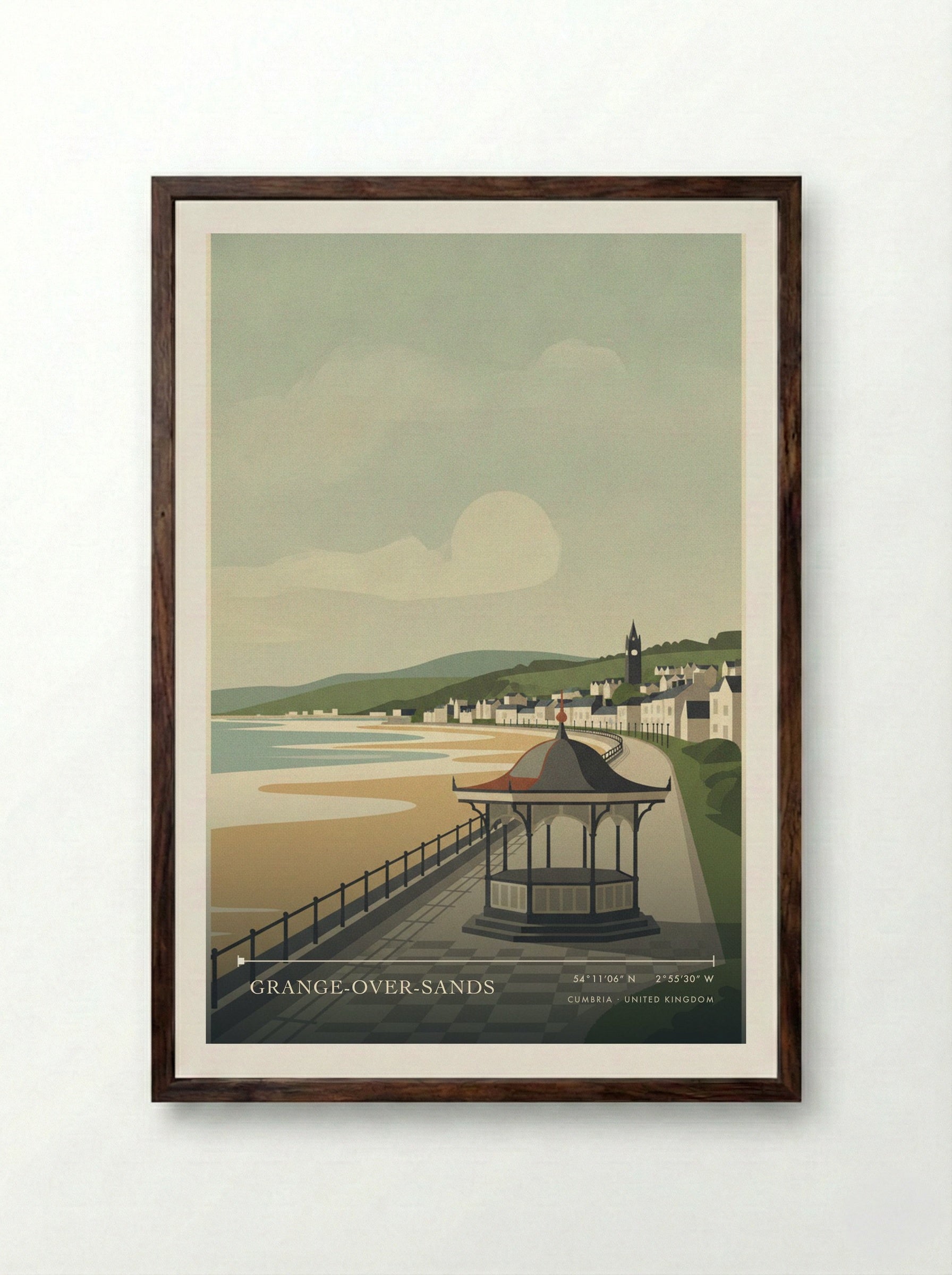 Grange-over-Sands Cumbria United Kingdom Travel Poster - Framed Print Dark Wood