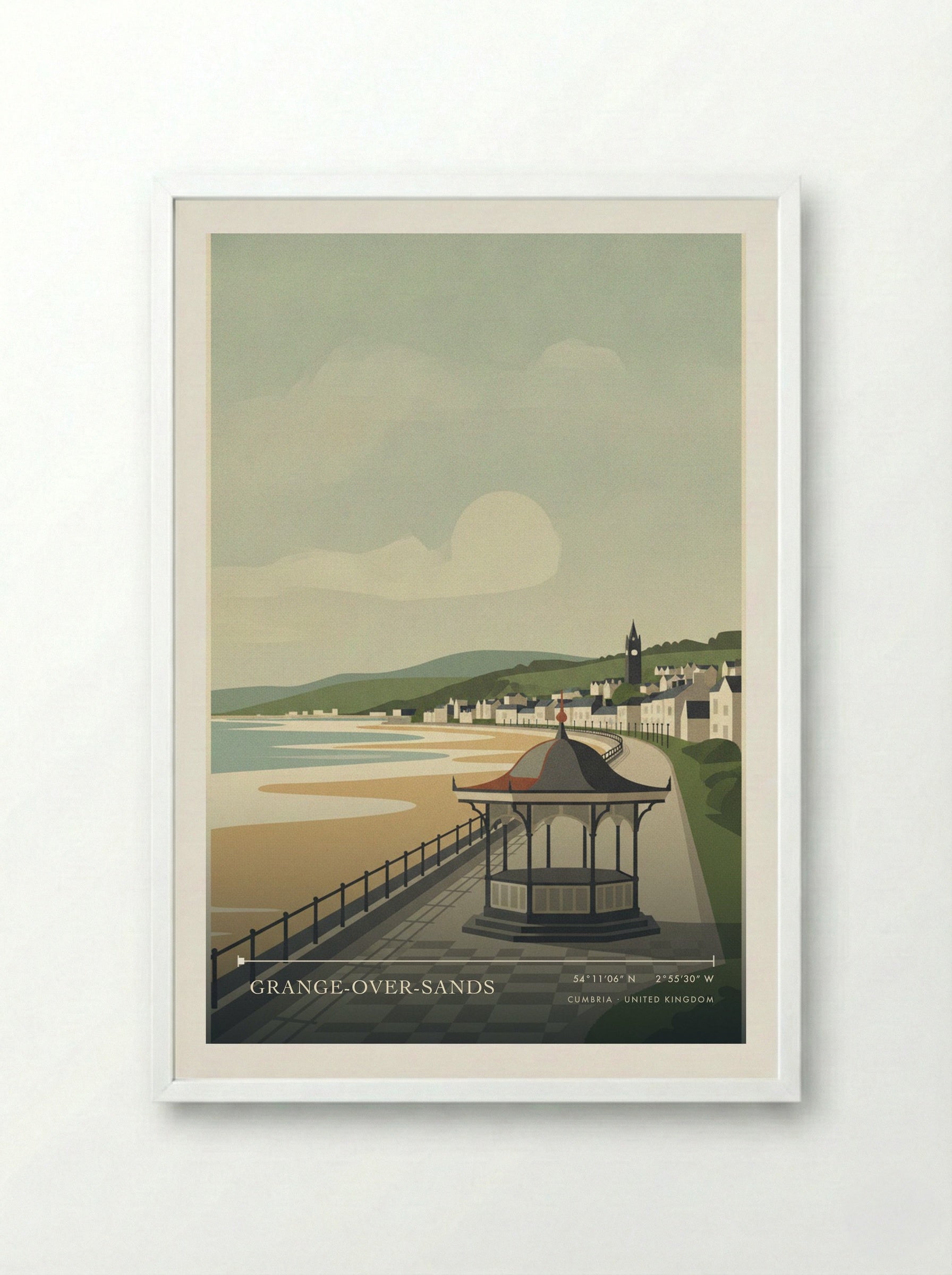 Grange-over-Sands Cumbria United Kingdom Travel Poster - Framed Print White