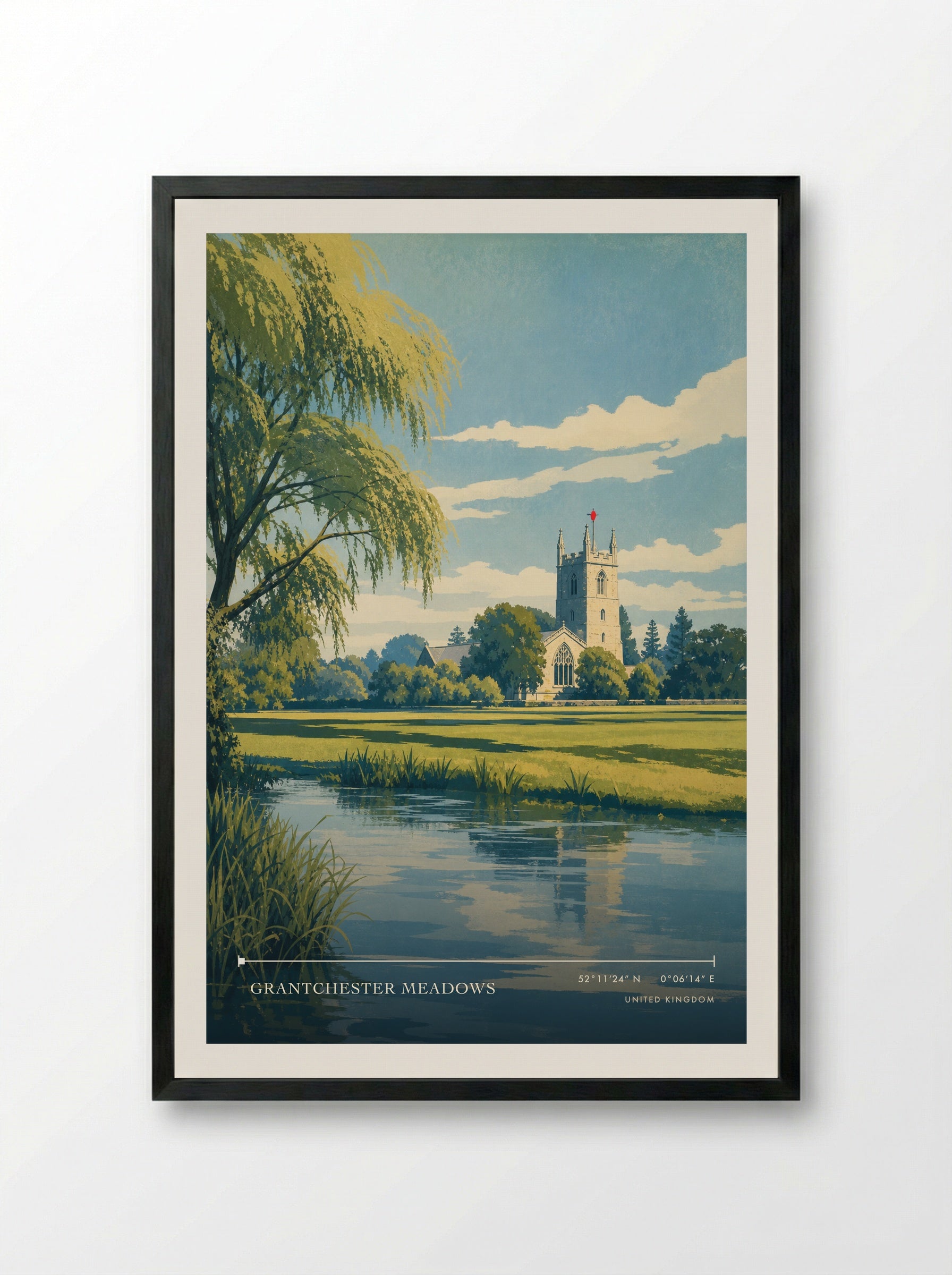 Grantchester Meadows United Kingdom Travel Poster - Framed Print Black
