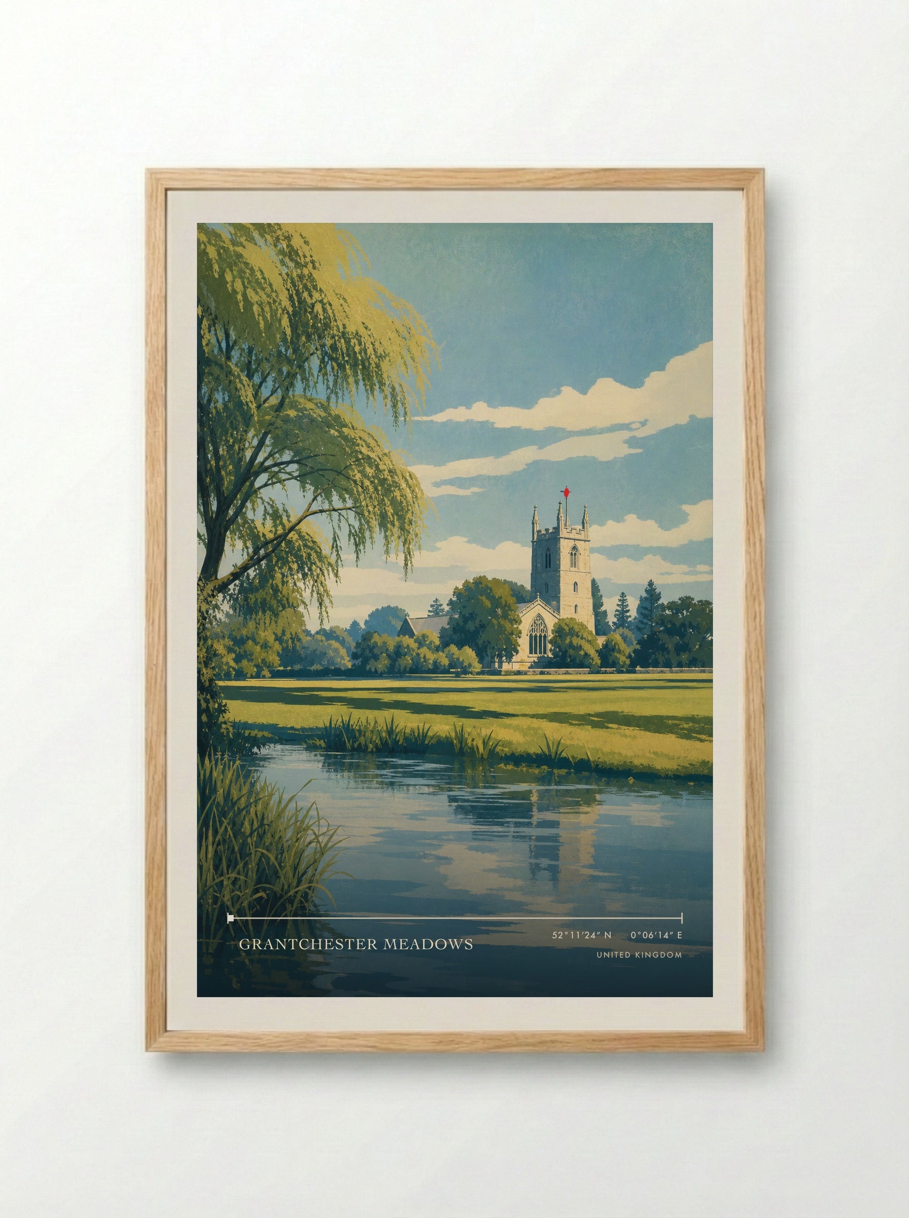 Grantchester Meadows United Kingdom Travel Poster - Framed Print Wood