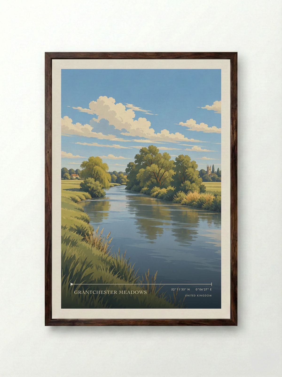 Grantchester Meadows | Travel Poster - Framed Print Dark Wood
