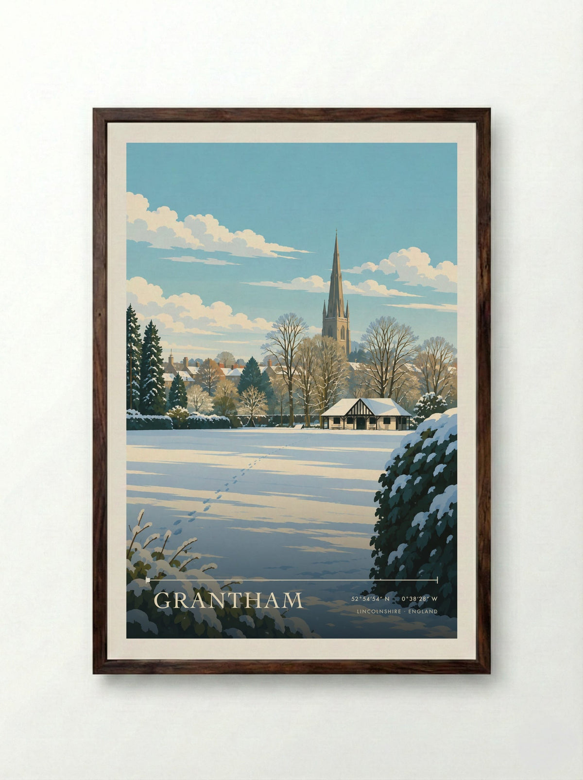 Grantham, Lincolnshire | Travel Poster - Framed Print Dark Wood