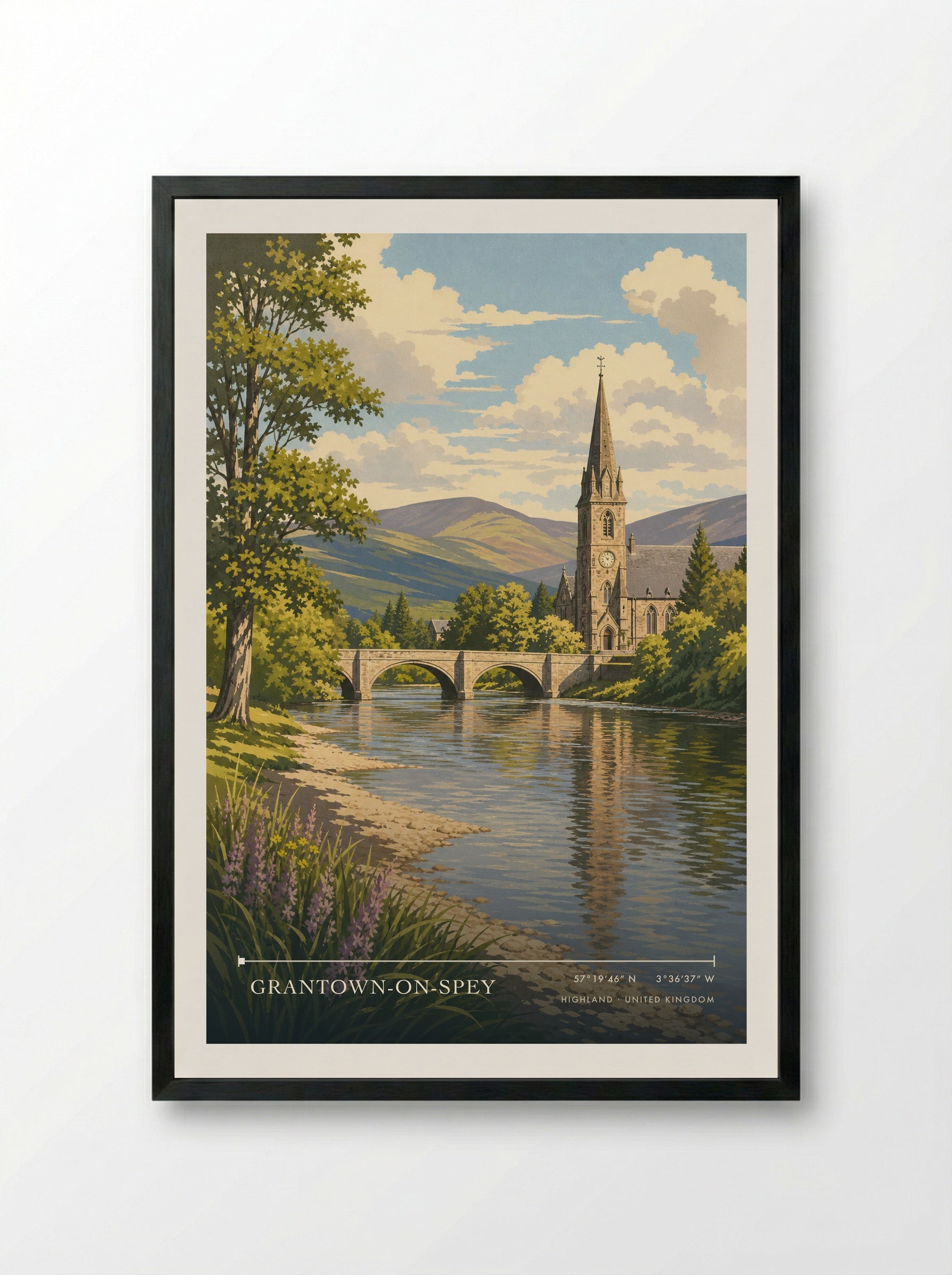 Grantown-on-Spey Highland United Kingdom Travel Poster - Framed Print Black