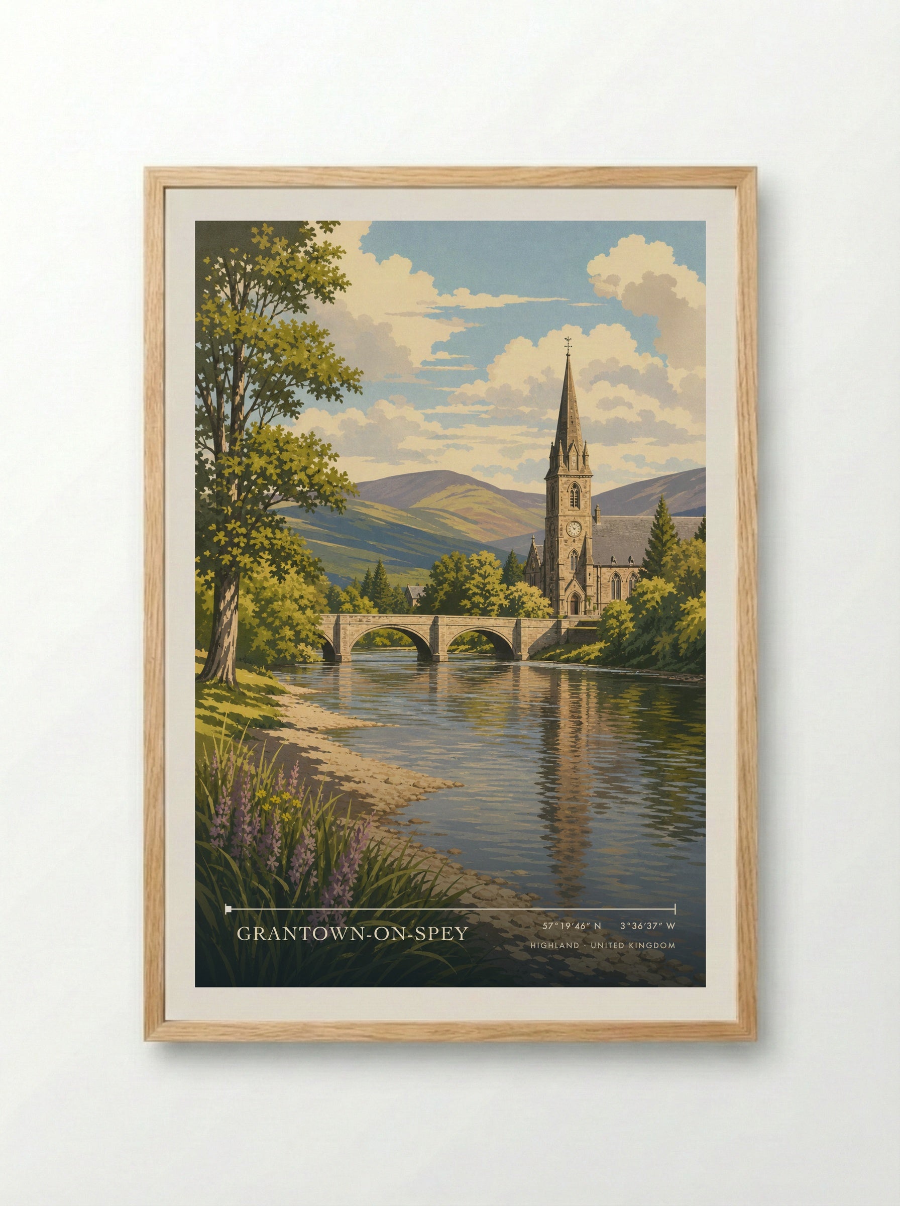 Grantown-on-Spey Highland United Kingdom Travel Poster - Framed Print Wood
