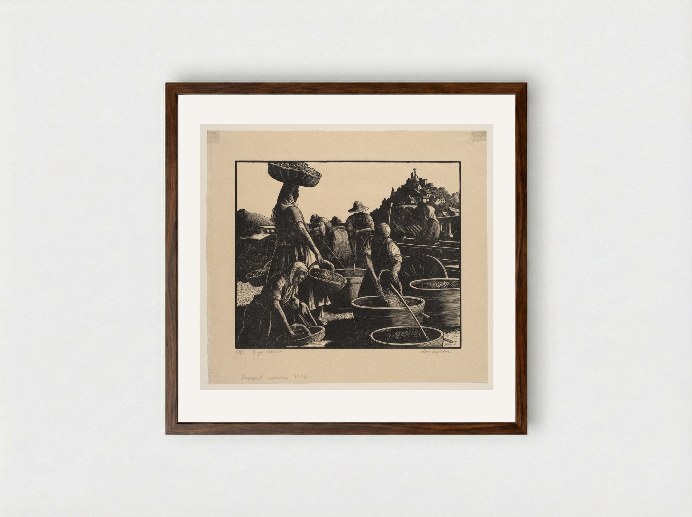 Grape Harvest - Clare Leighton - Framed Print Dark Wood