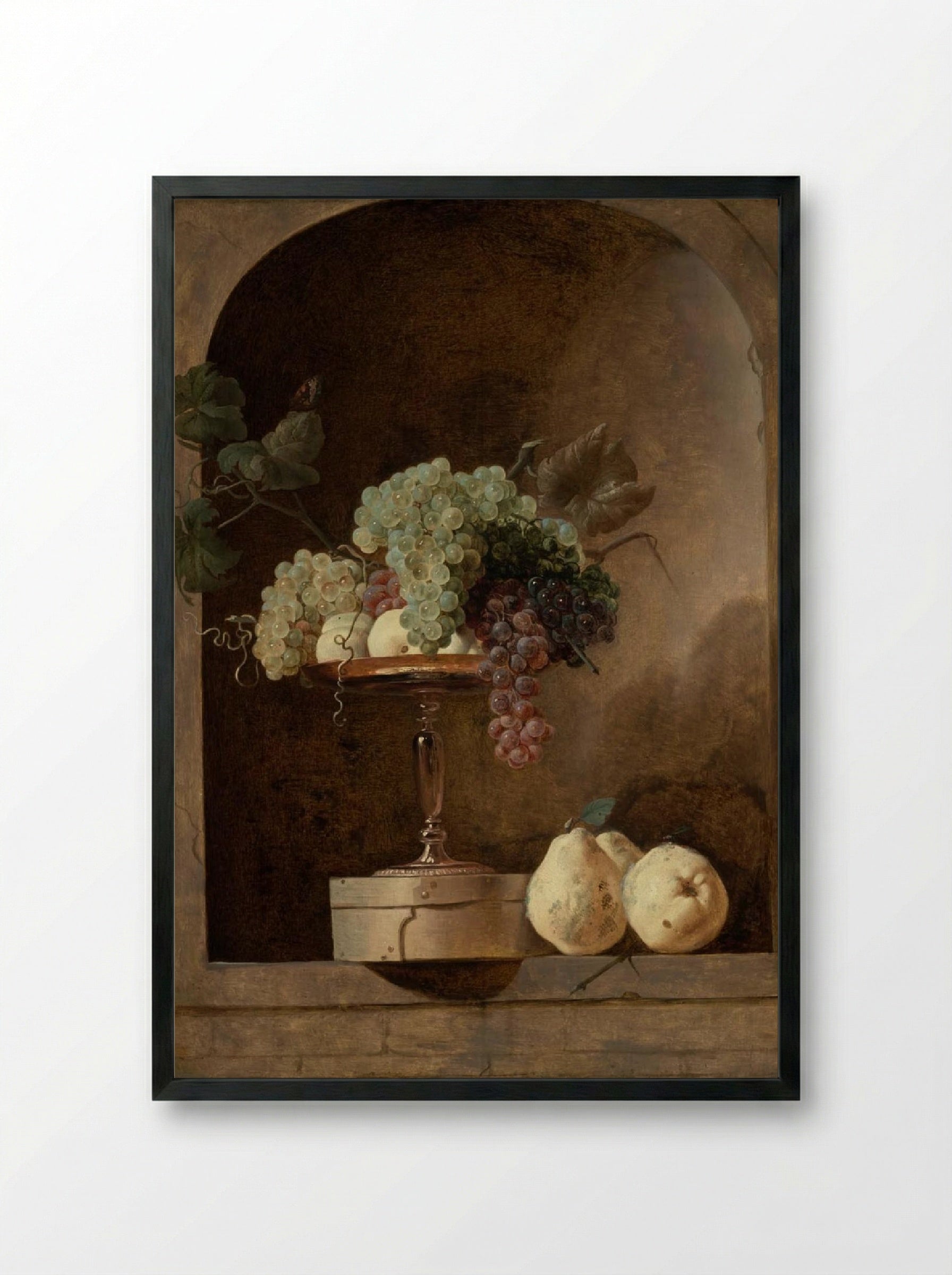 Grapes, Peaches and Quinces in a Niche - Frans Snyders - Framed Print Black