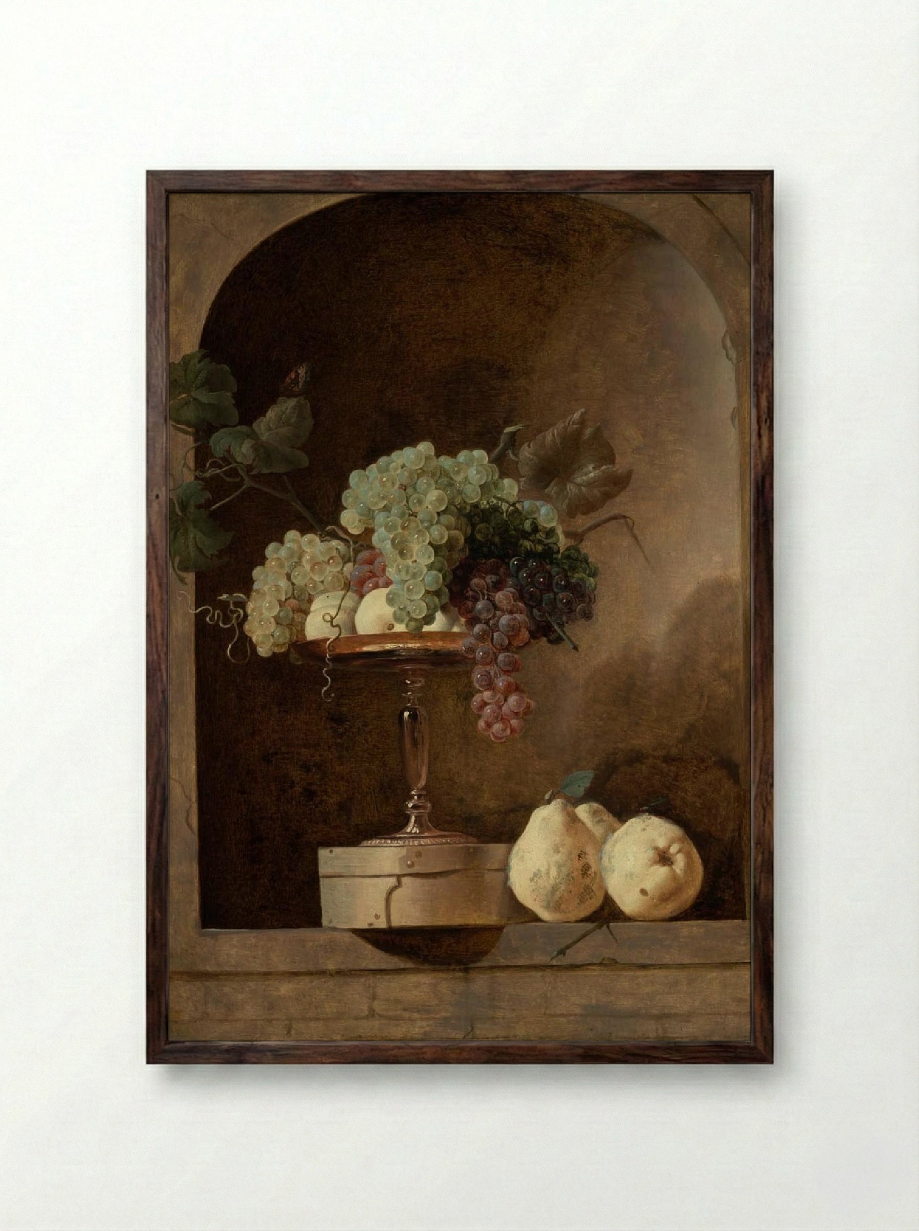 Grapes, Peaches and Quinces in a Niche - Frans Snyders - Framed Print Dark Wood