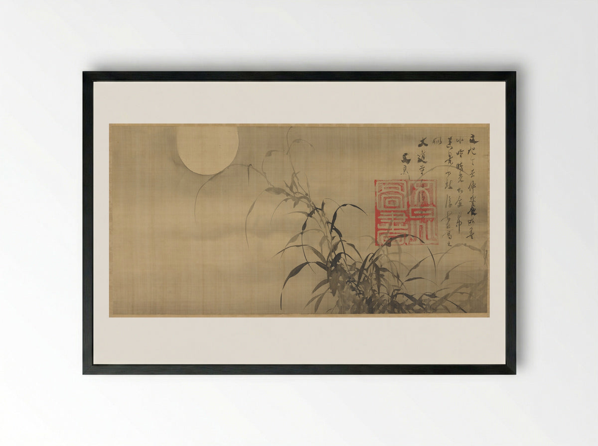 Grasses and Moon - Tani Bunchō - Framed Print Black