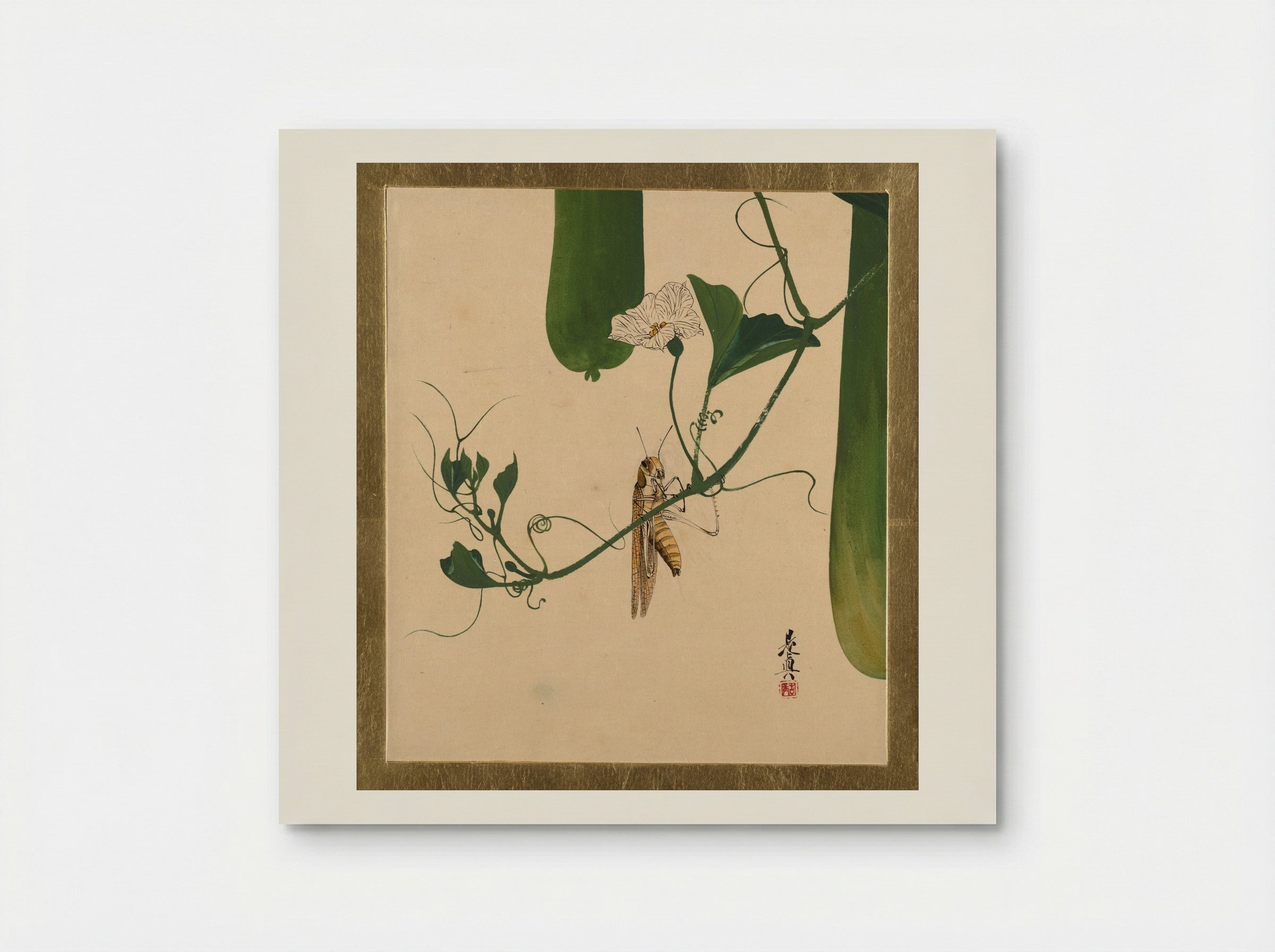 Grasshopper on Gourd Vine - Shibata Zeshin - Poster
