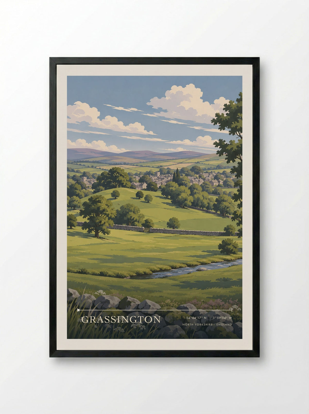 Grassington, North Yorkshire | Travel Poster - Framed Print Black