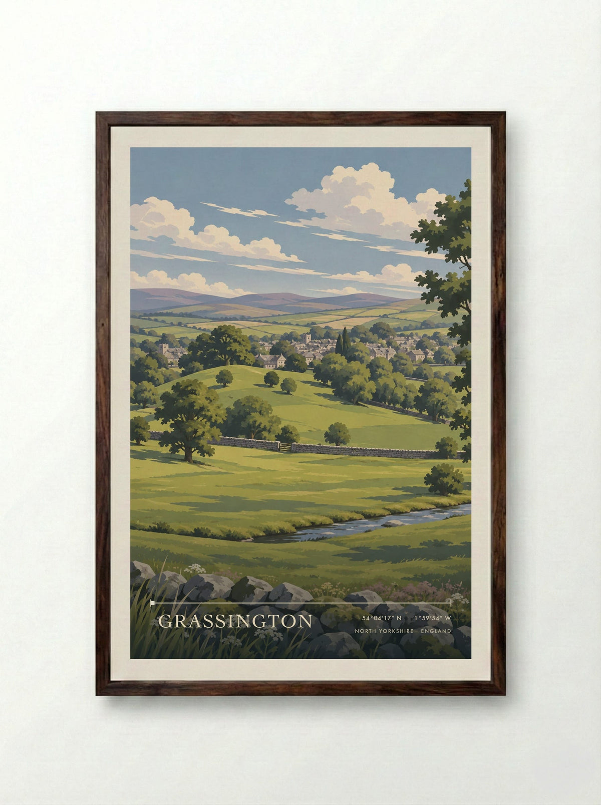 Grassington, North Yorkshire | Travel Poster - Framed Print Dark Wood