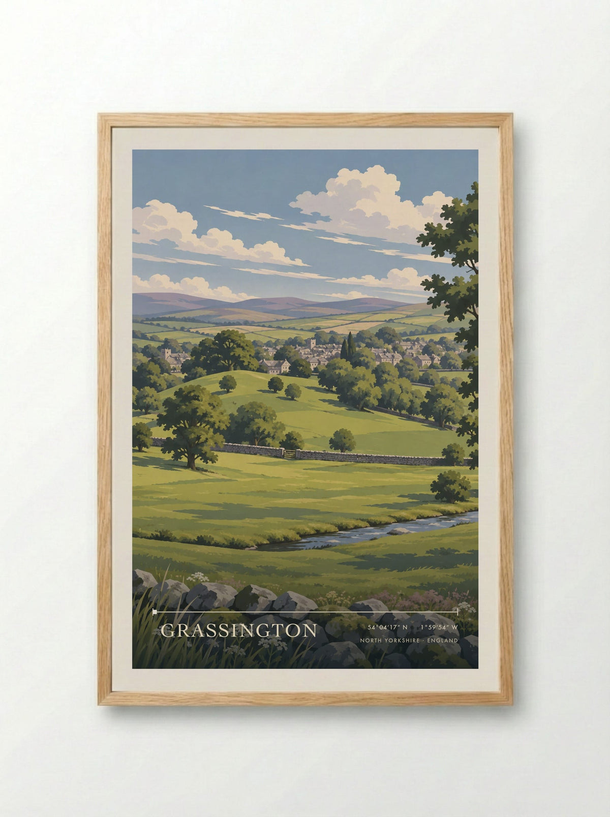 Grassington, North Yorkshire | Travel Poster - Framed Print Wood