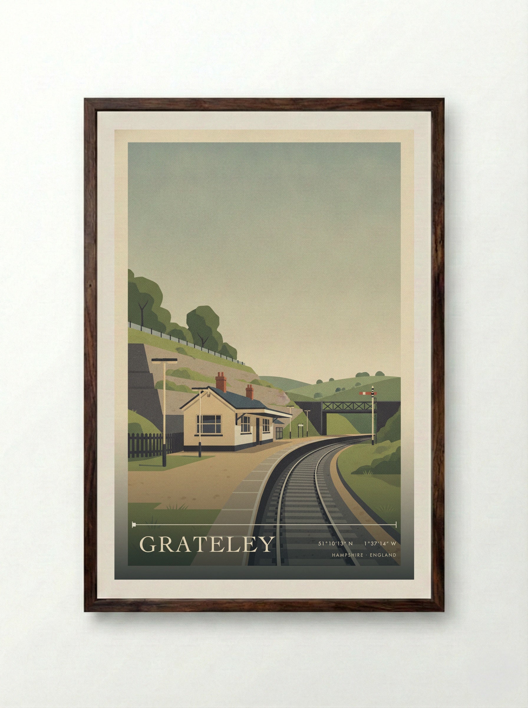 Grateley Hampshire England Travel Poster - Framed Print Dark Wood