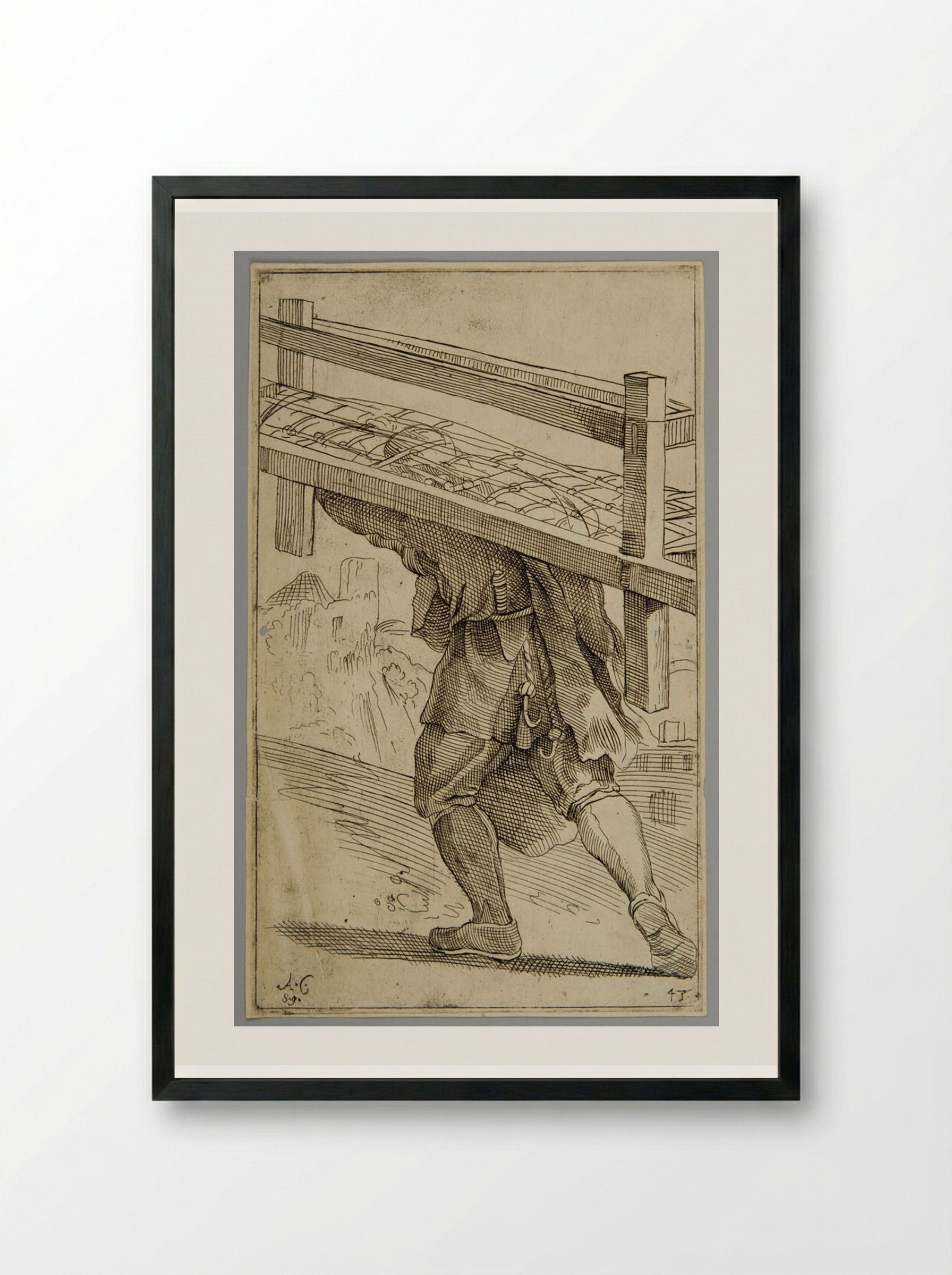 Gravedigger, plate 43 - Simon Guillain - Framed Print Black