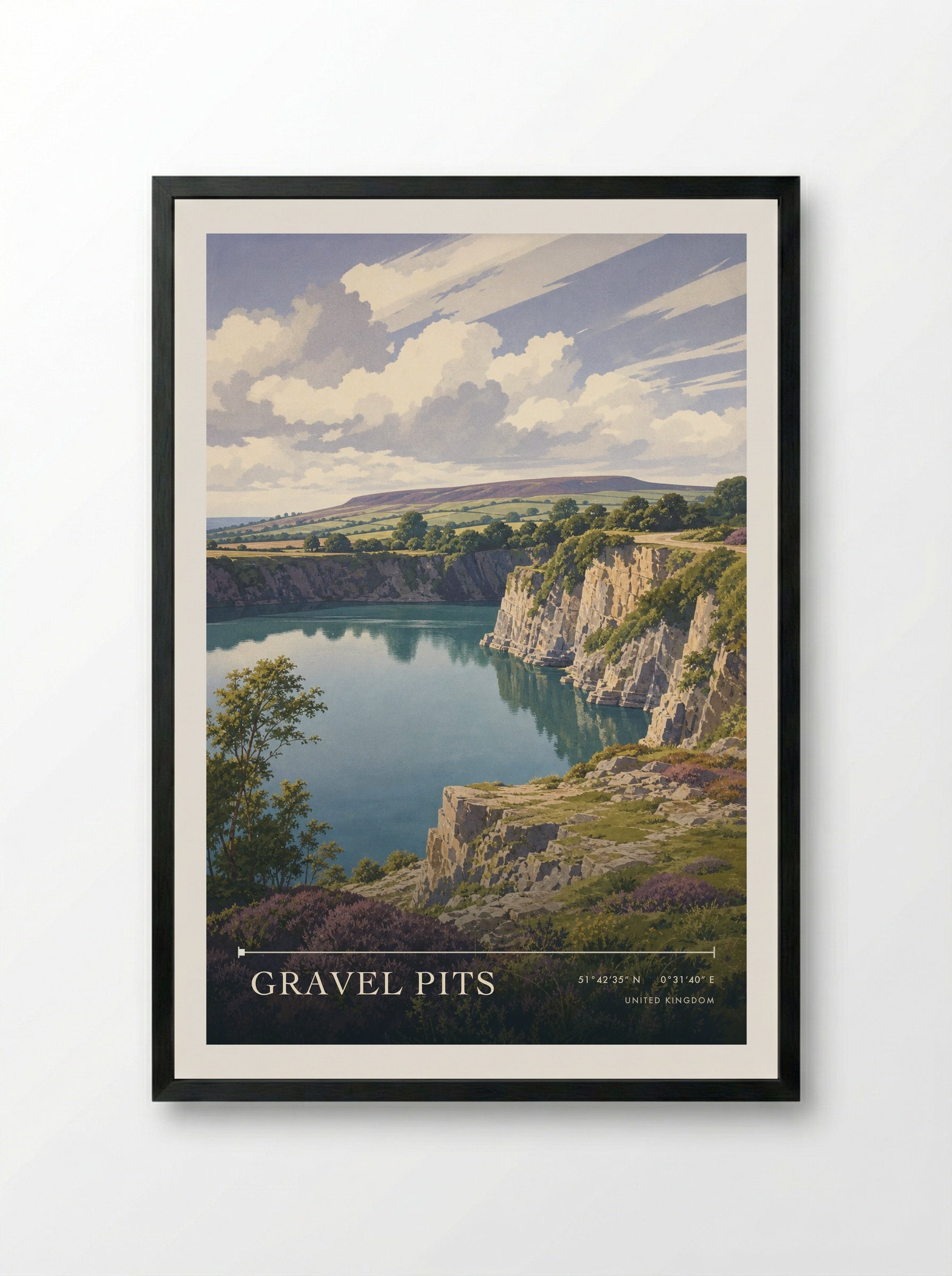 Gravel Pits United Kingdom Travel Poster - Framed Print Black