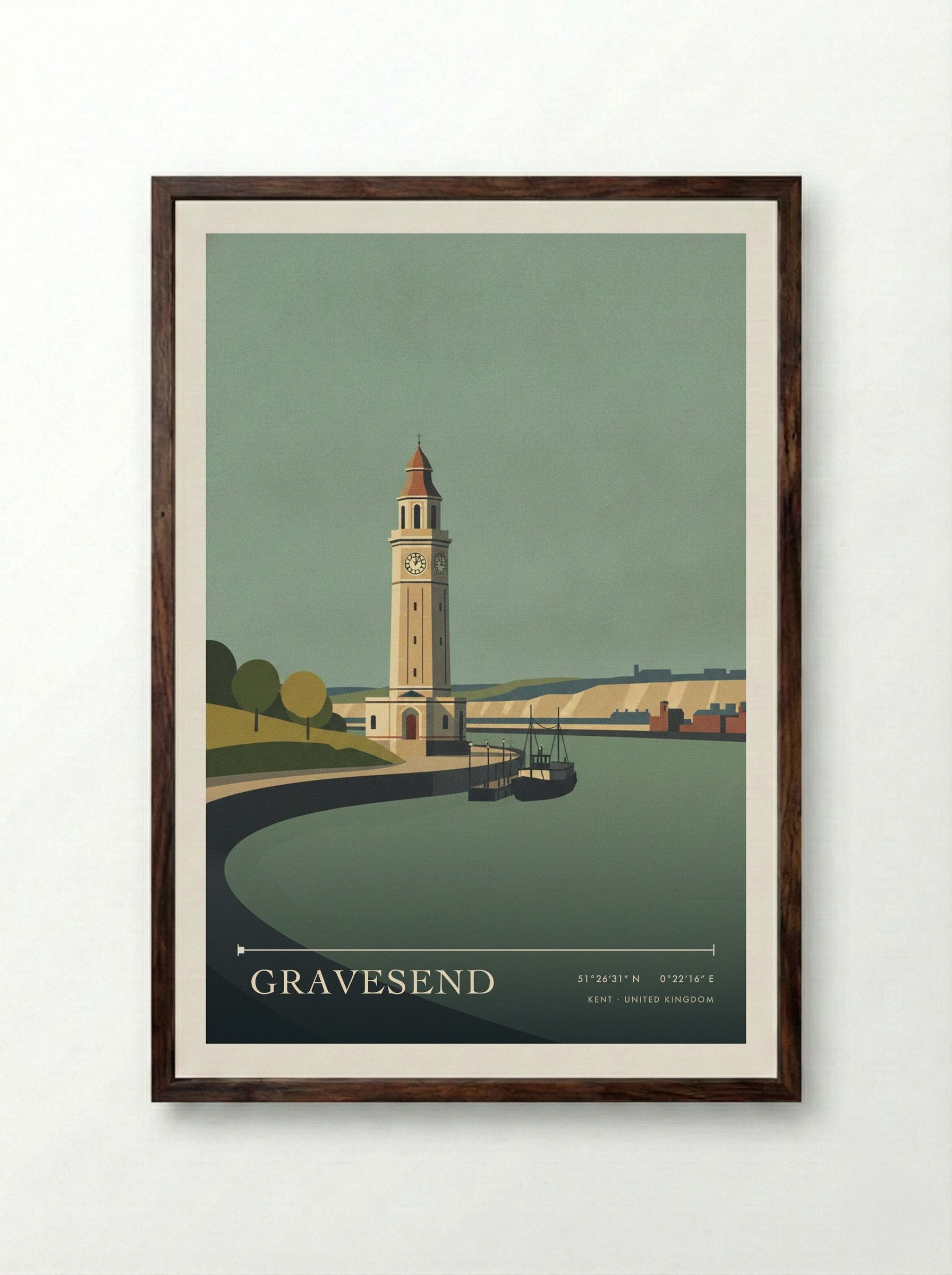 Gravesend Kent United Kingdom Travel Poster - Framed Print Dark Wood
