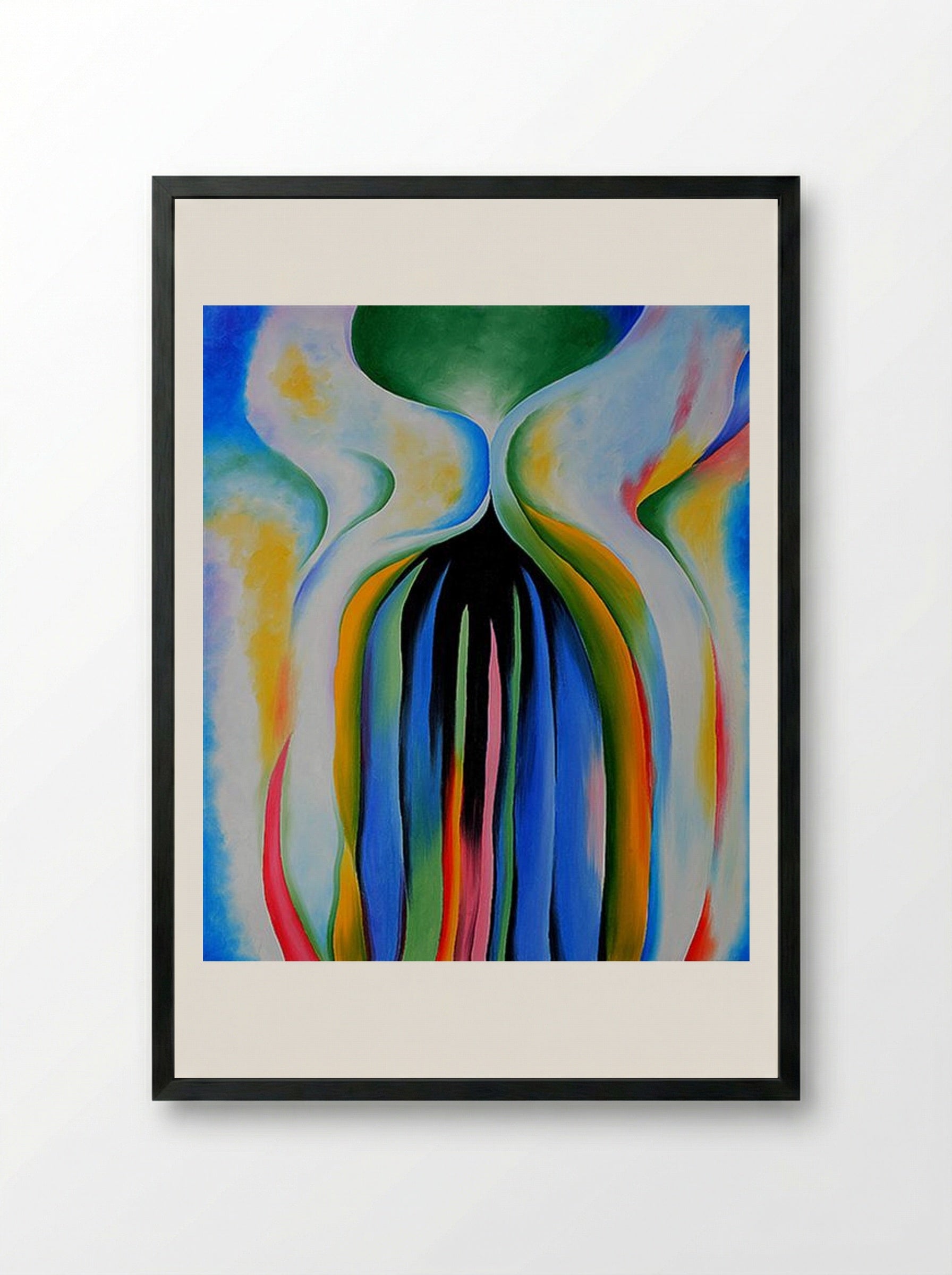 Gray Line with Black, Blue, and Yellow - Georgia O'Keeffe - Framed Print Black
