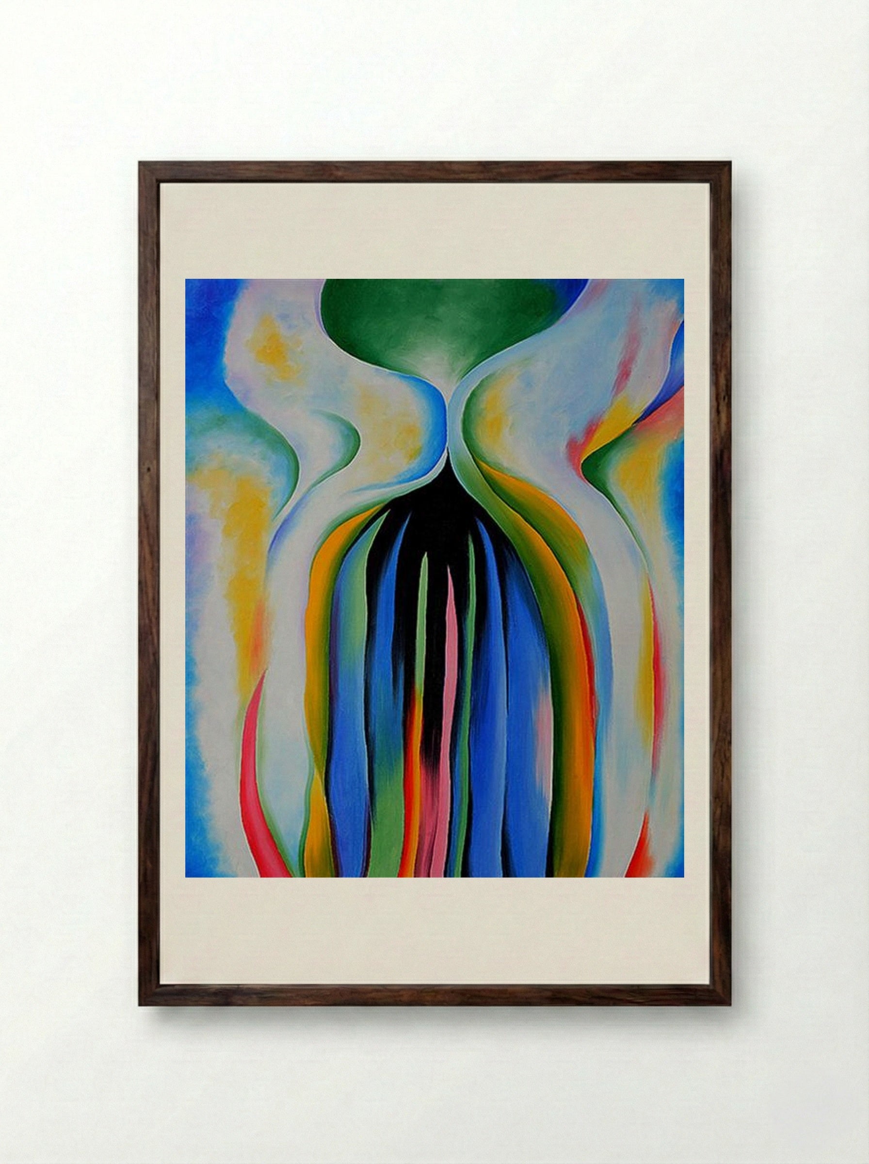 Gray Line with Black, Blue, and Yellow - Georgia O'Keeffe - Framed Print Dark Wood