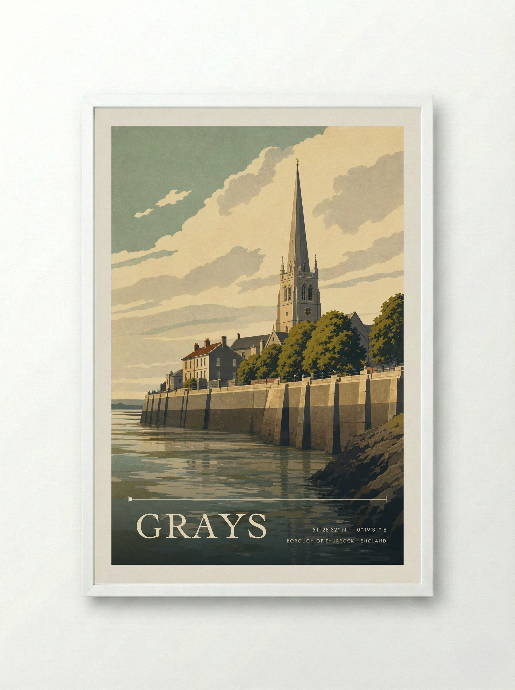 Grays Borough of Thurrock England Travel Poster - Framed Print White