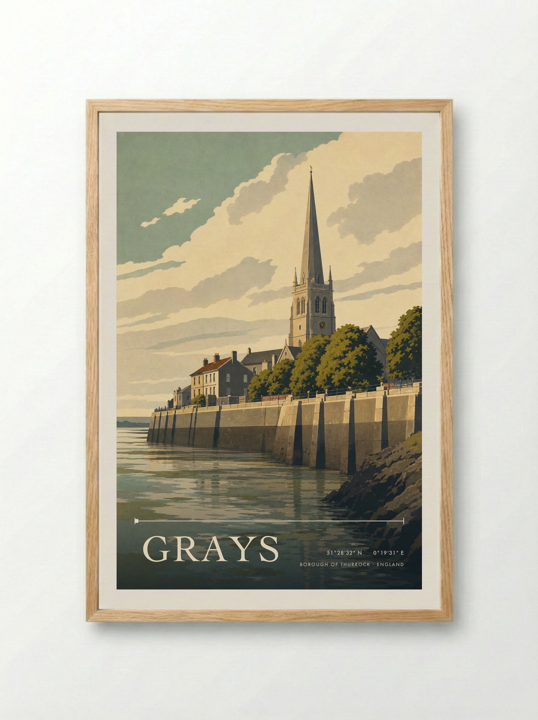 Grays Borough of Thurrock England Travel Poster - Framed Print Wood