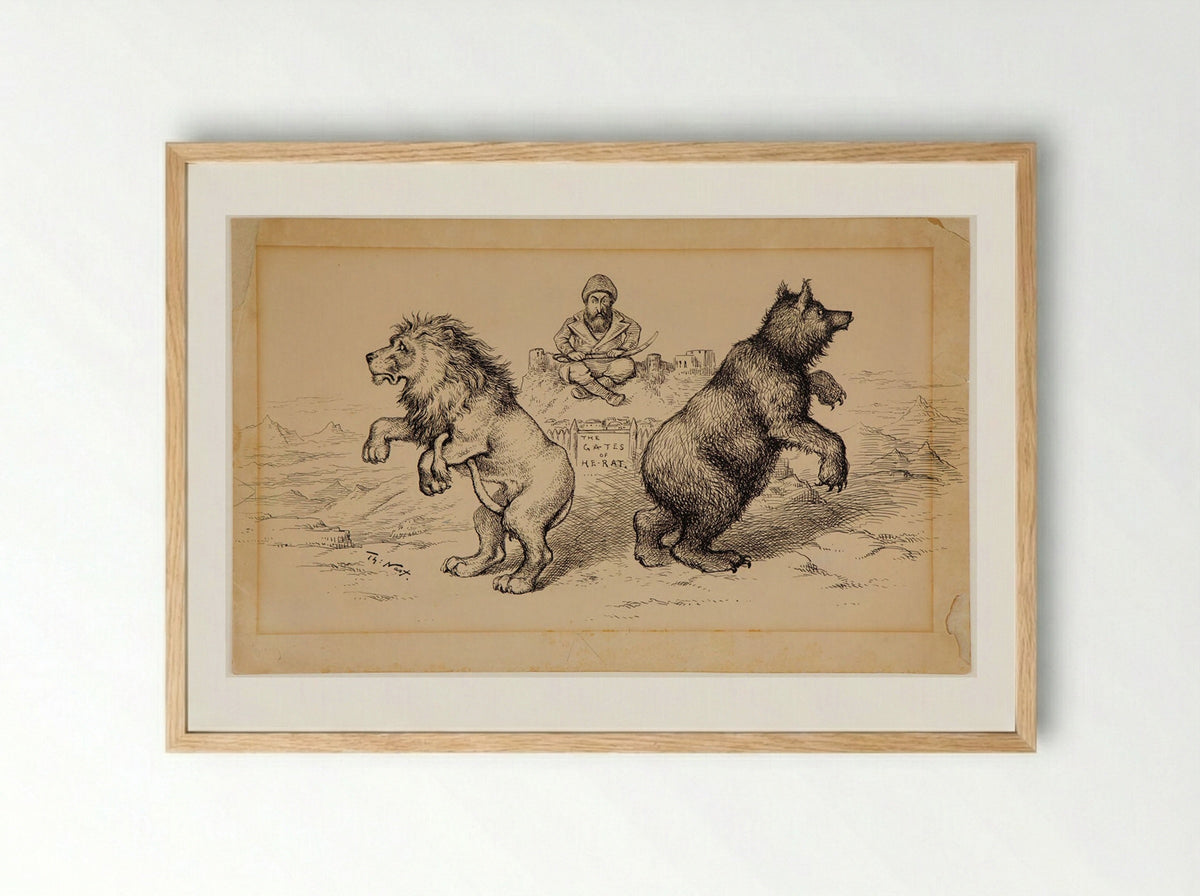 Great Britain and Russia in Confrontation over the City of Herat, Afghanistan - Thomas Nast - Framed Print Wood