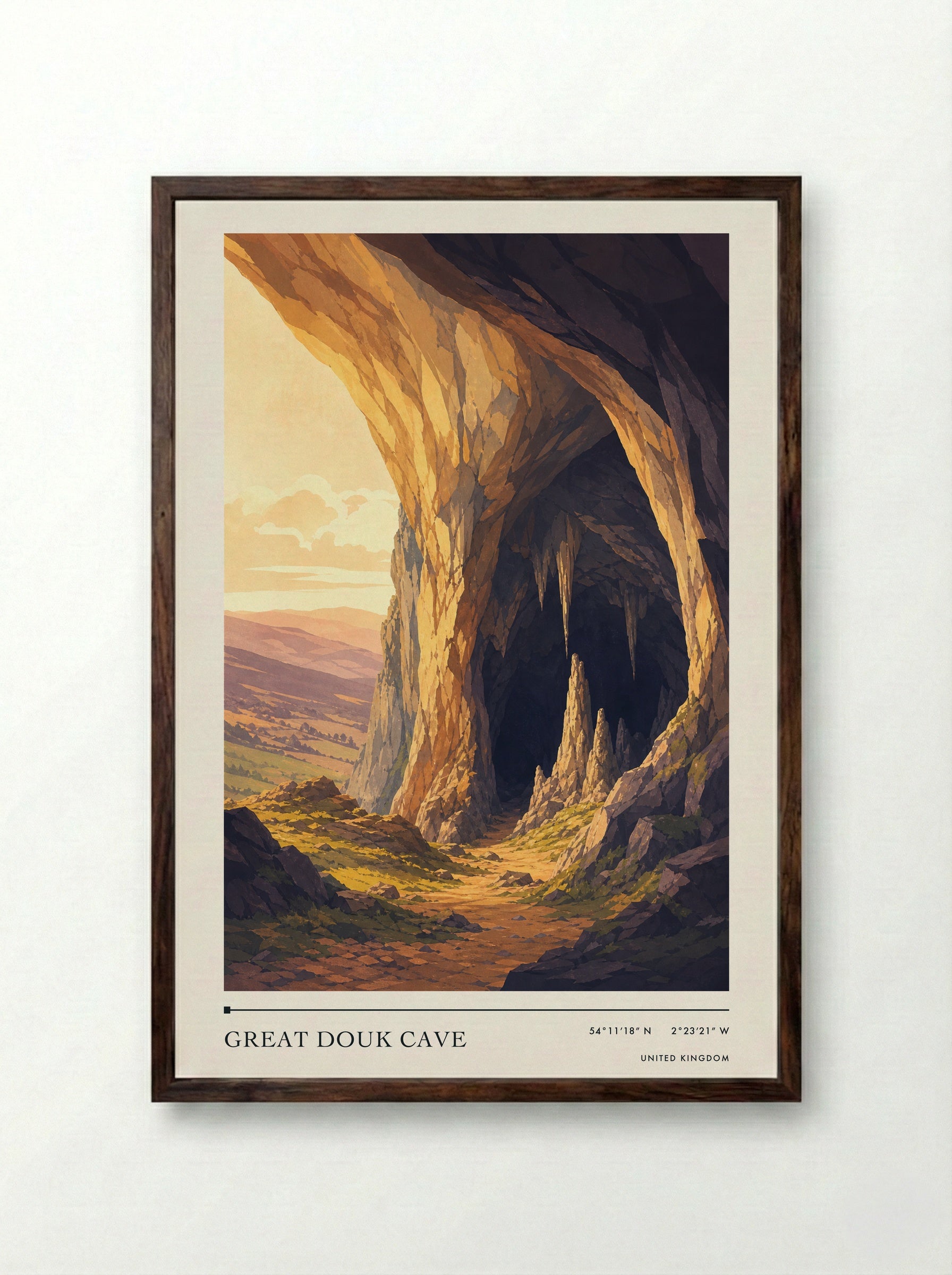Great Douk Cave United Kingdom Travel Poster - Framed Print Dark Wood