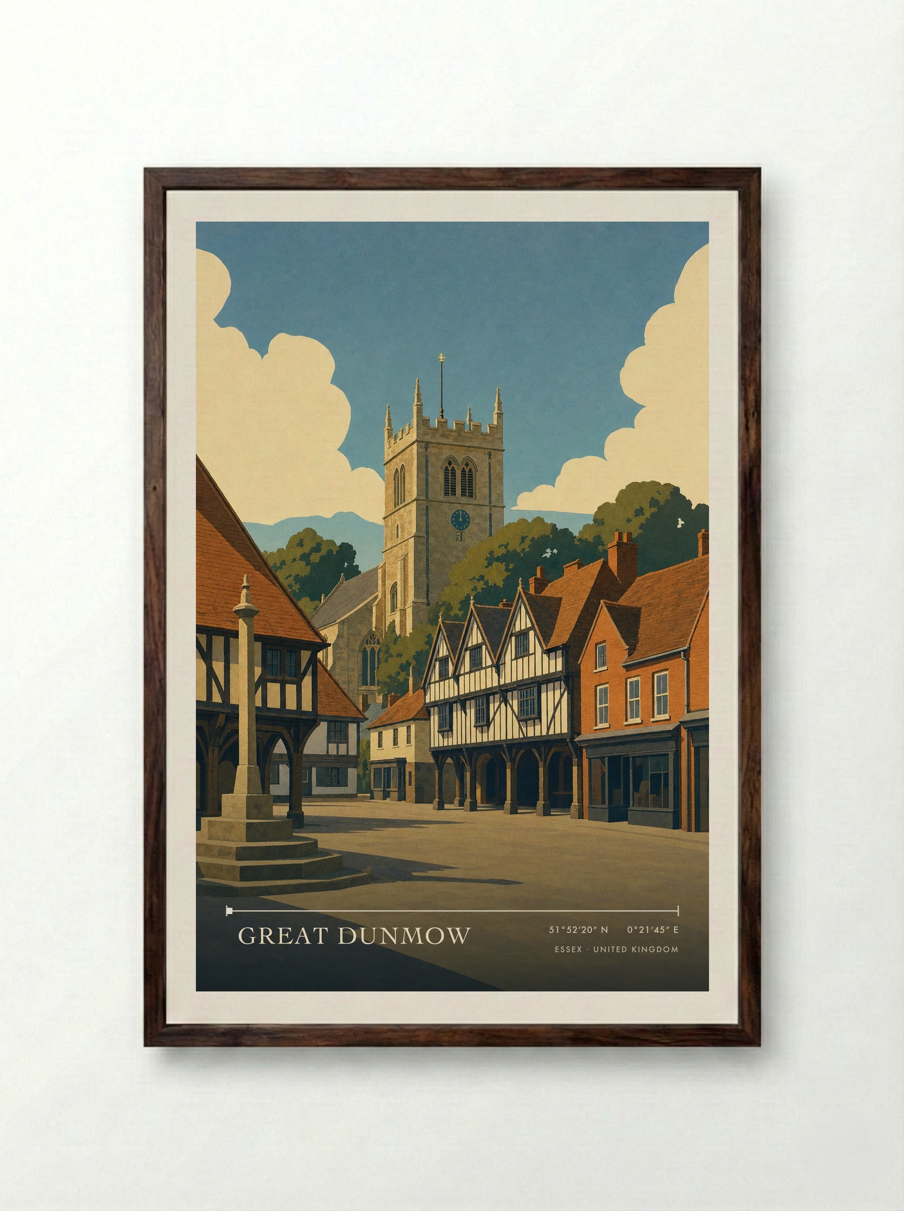 Great Dunmow Essex United Kingdom Travel Poster - Framed Print Dark Wood
