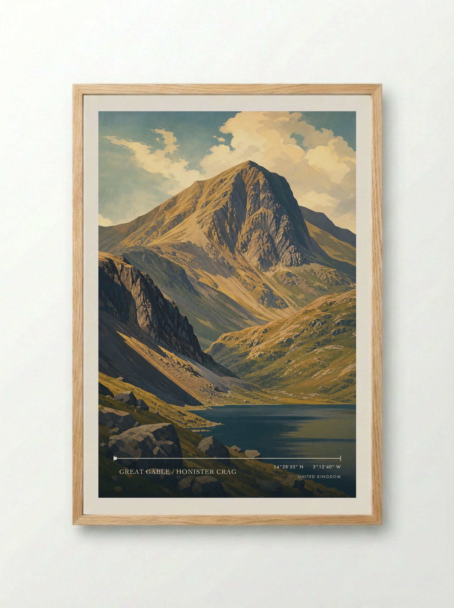 Great Gable / Honister Crag United Kingdom Travel Poster - Framed Print Wood