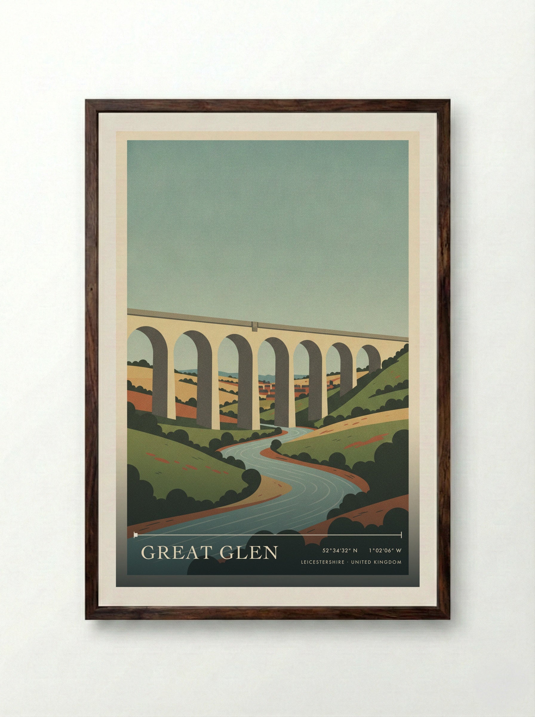 Great Glen Leicestershire United Kingdom Travel Poster - Framed Print Dark Wood
