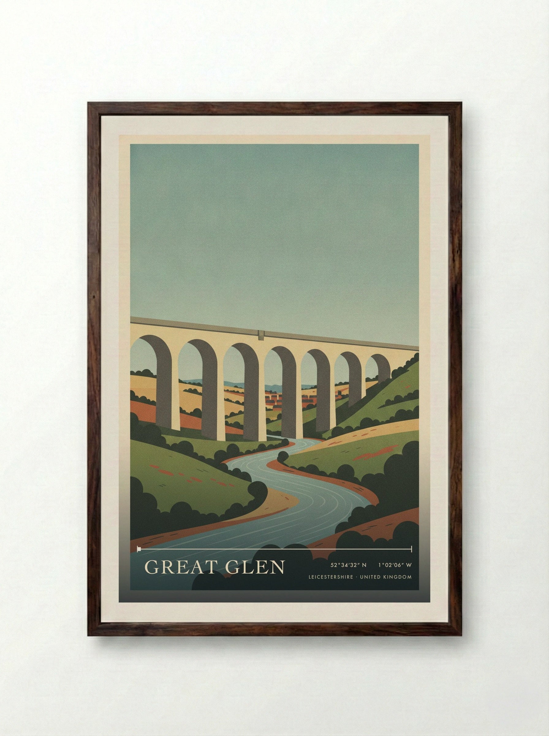 Great Glen Leicestershire United Kingdom Travel Poster - Framed Print Dark Wood