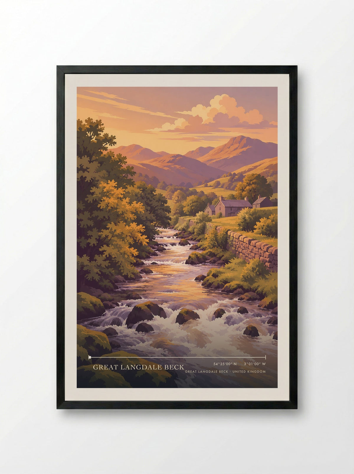 Great Langdale Beck | Travel Poster - Framed Print Black