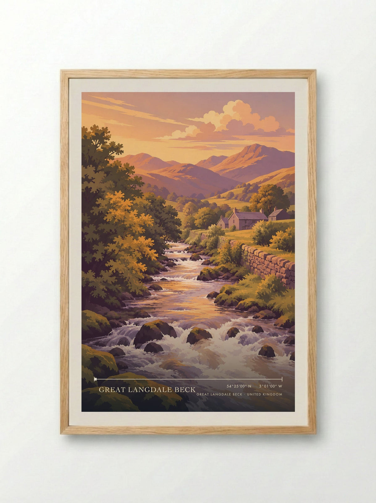 Great Langdale Beck | Travel Poster - Framed Print Wood