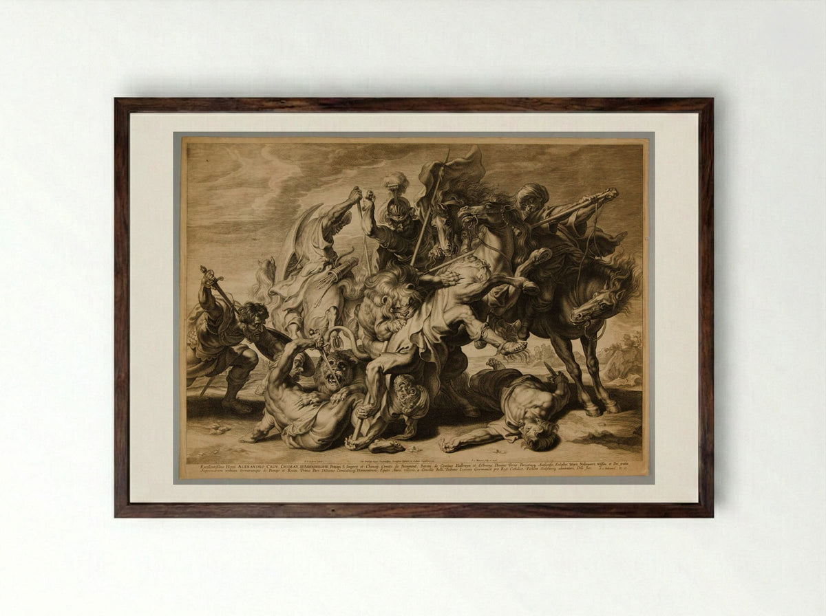 Great Lion Hunt - Schelte Adamsz. Bolswert - Framed Print Dark Wood