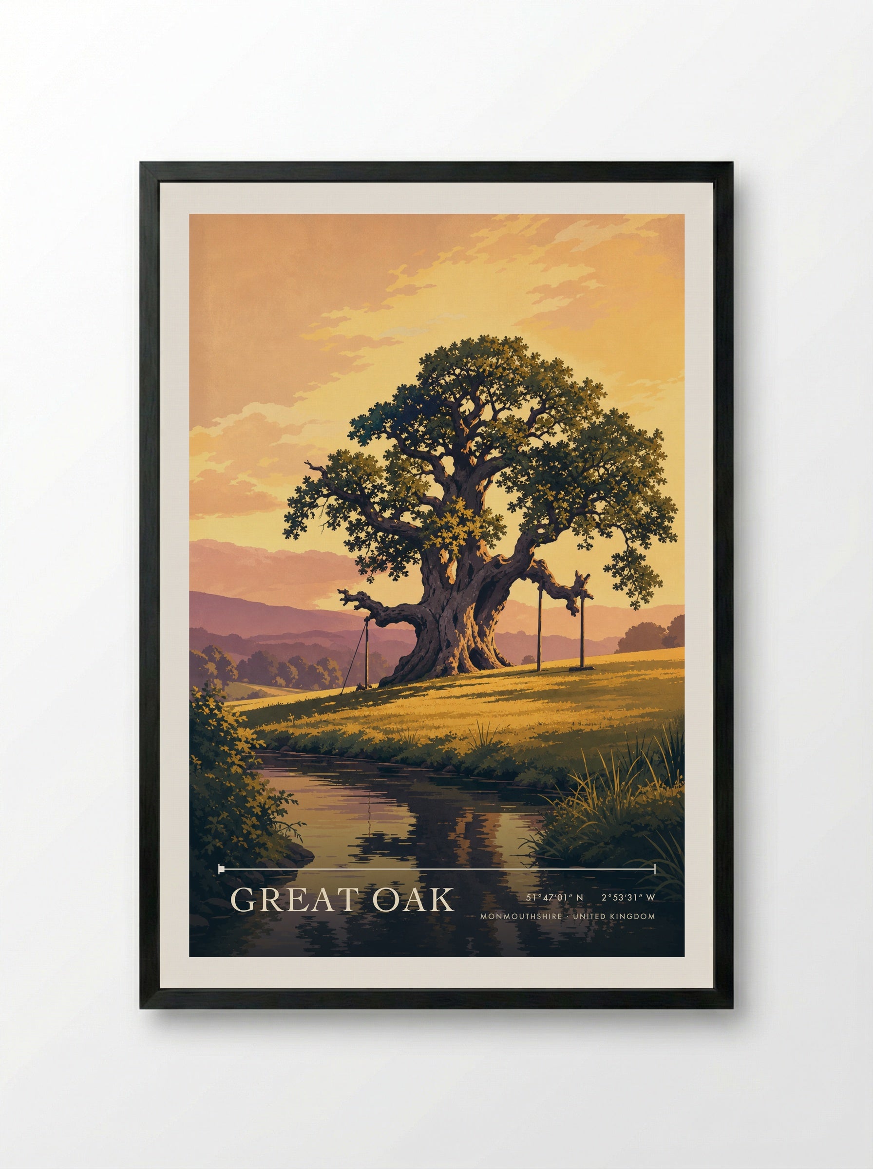 Great Oak Monmouthshire United Kingdom Travel Poster - Framed Print Black