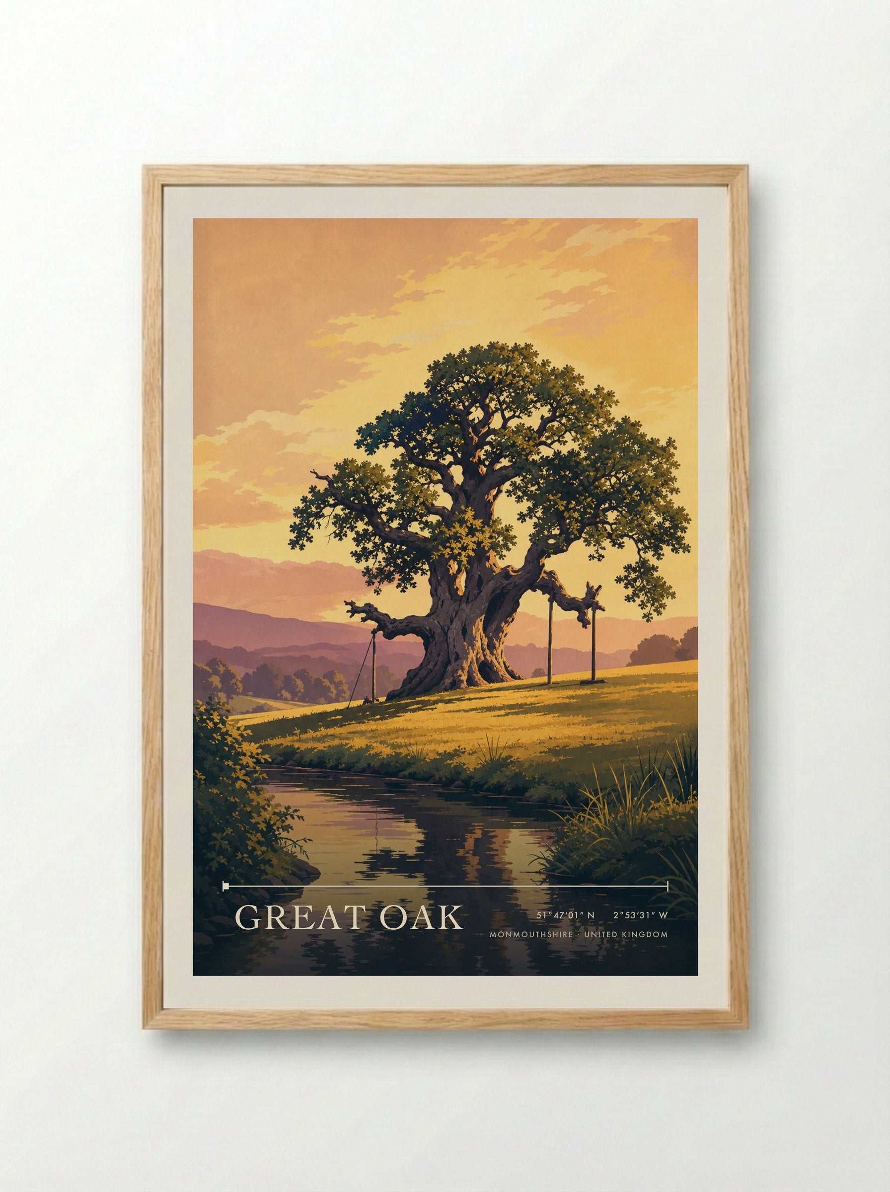 Great Oak Monmouthshire United Kingdom Travel Poster - Framed Print Wood