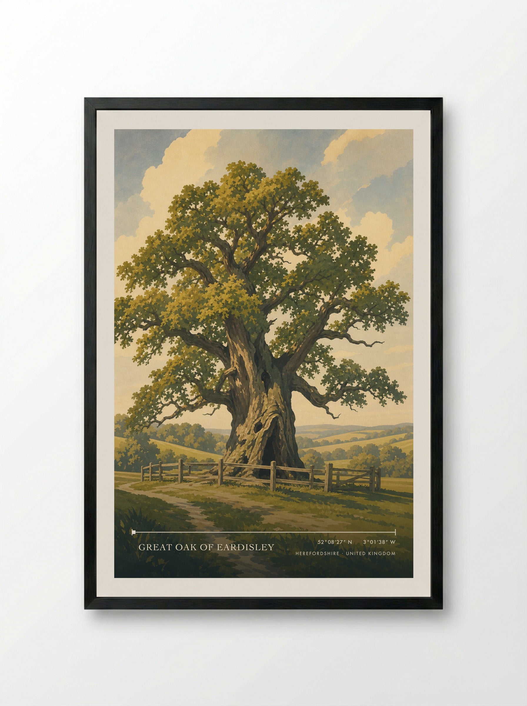 Great Oak of Eardisley Herefordshire United Kingdom Travel Poster - Framed Print Black