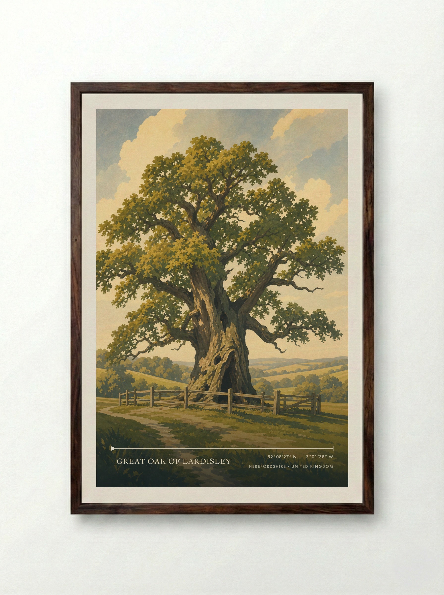 Great Oak of Eardisley Herefordshire United Kingdom Travel Poster - Framed Print Dark Wood