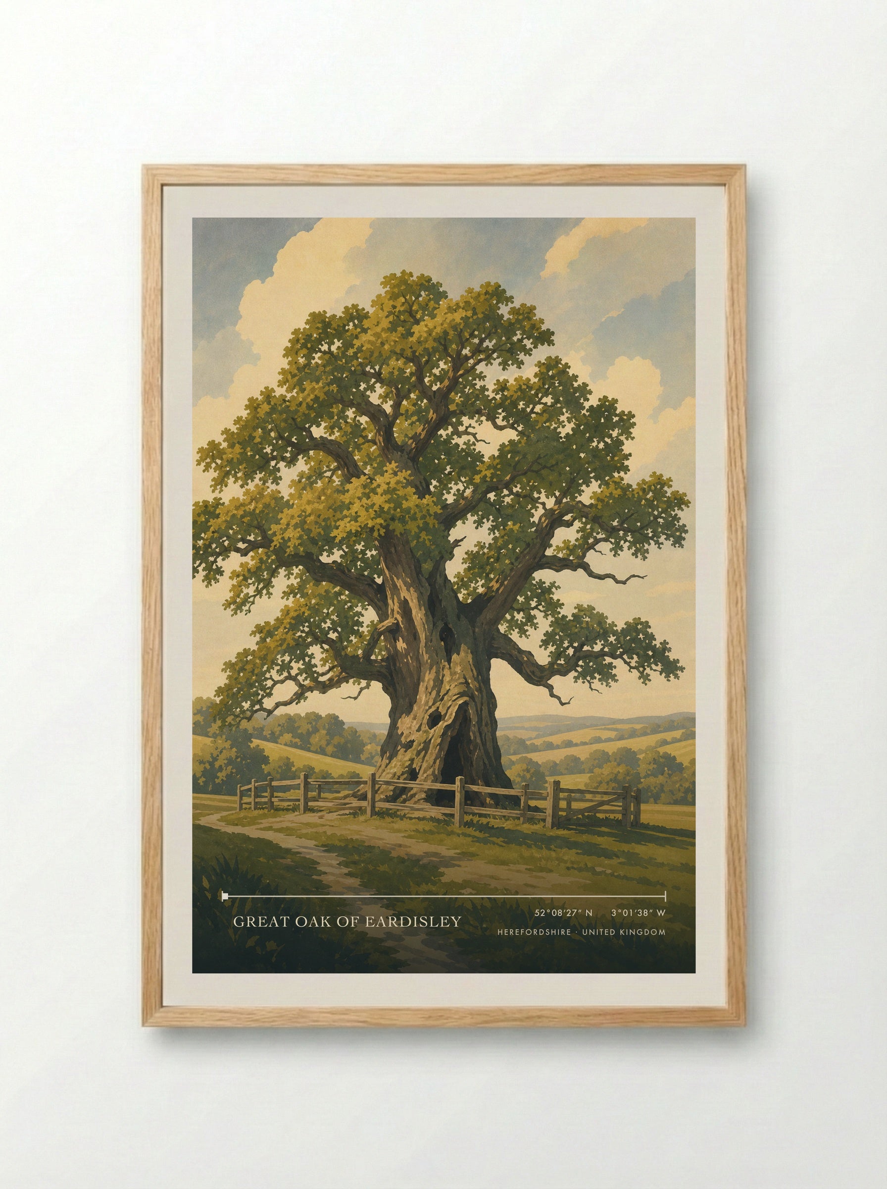 Great Oak of Eardisley Herefordshire United Kingdom Travel Poster - Framed Print Wood