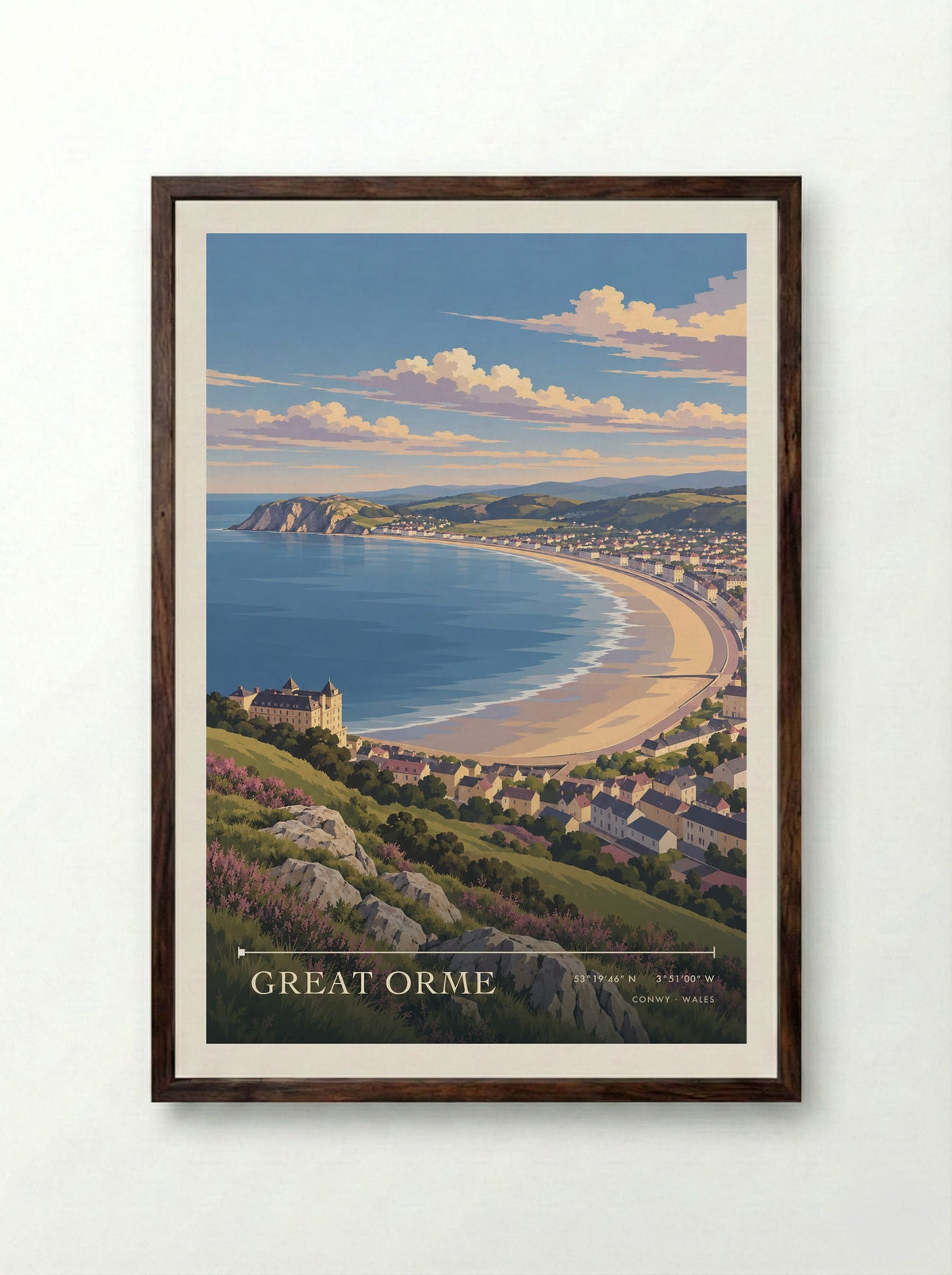 Great Orme, Conwy | Travel Poster - Framed Print Dark Wood