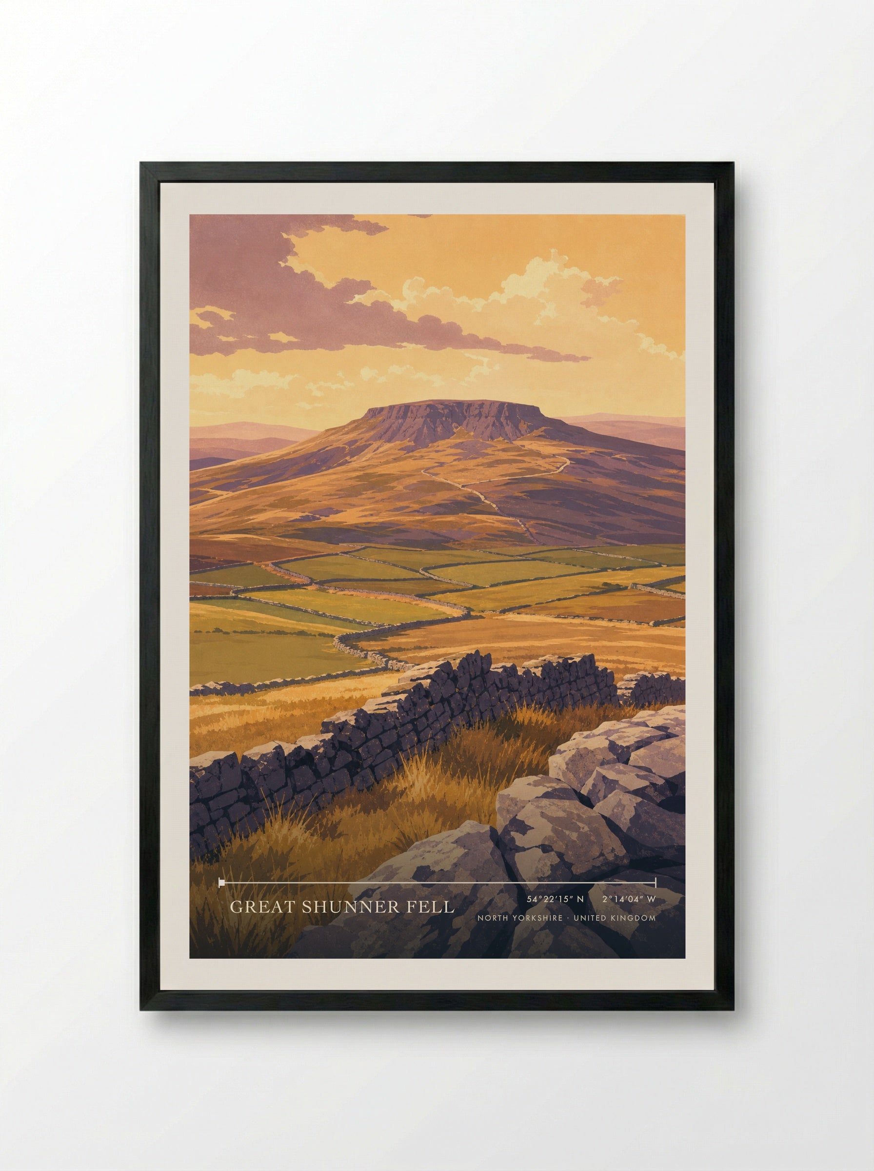 Great Shunner Fell North Yorkshire United Kingdom Travel Poster - Framed Print Black