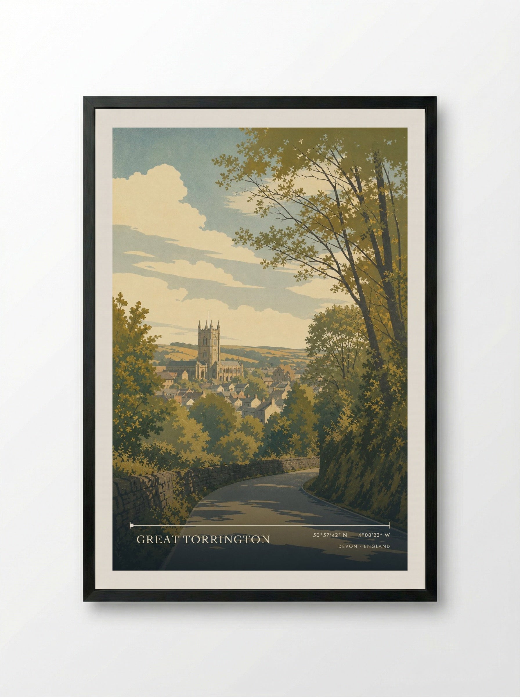 Great Torrington Devon England Travel Poster - Framed Print Black