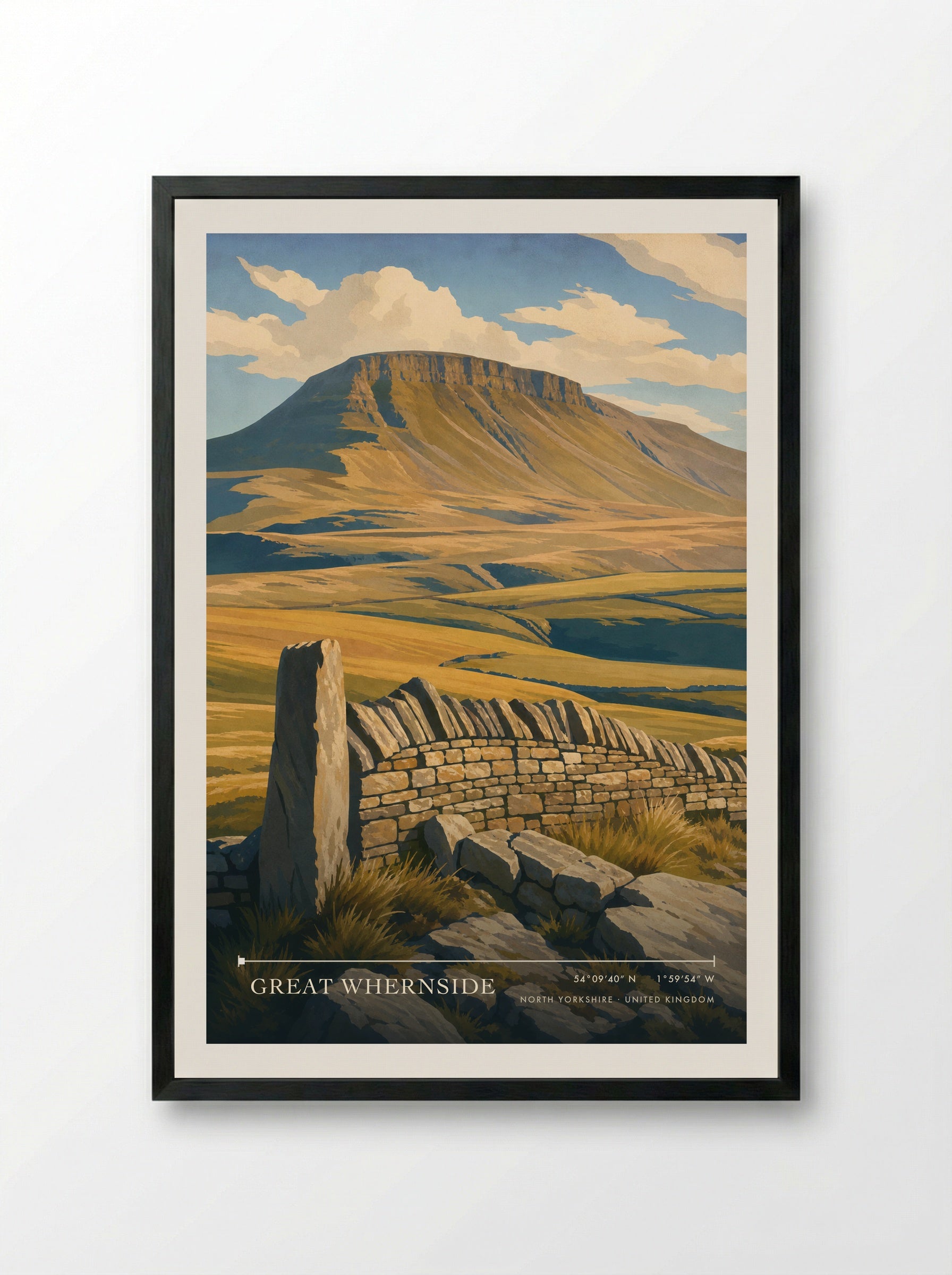Great Whernside North Yorkshire United Kingdom Travel Poster - Framed Print Black